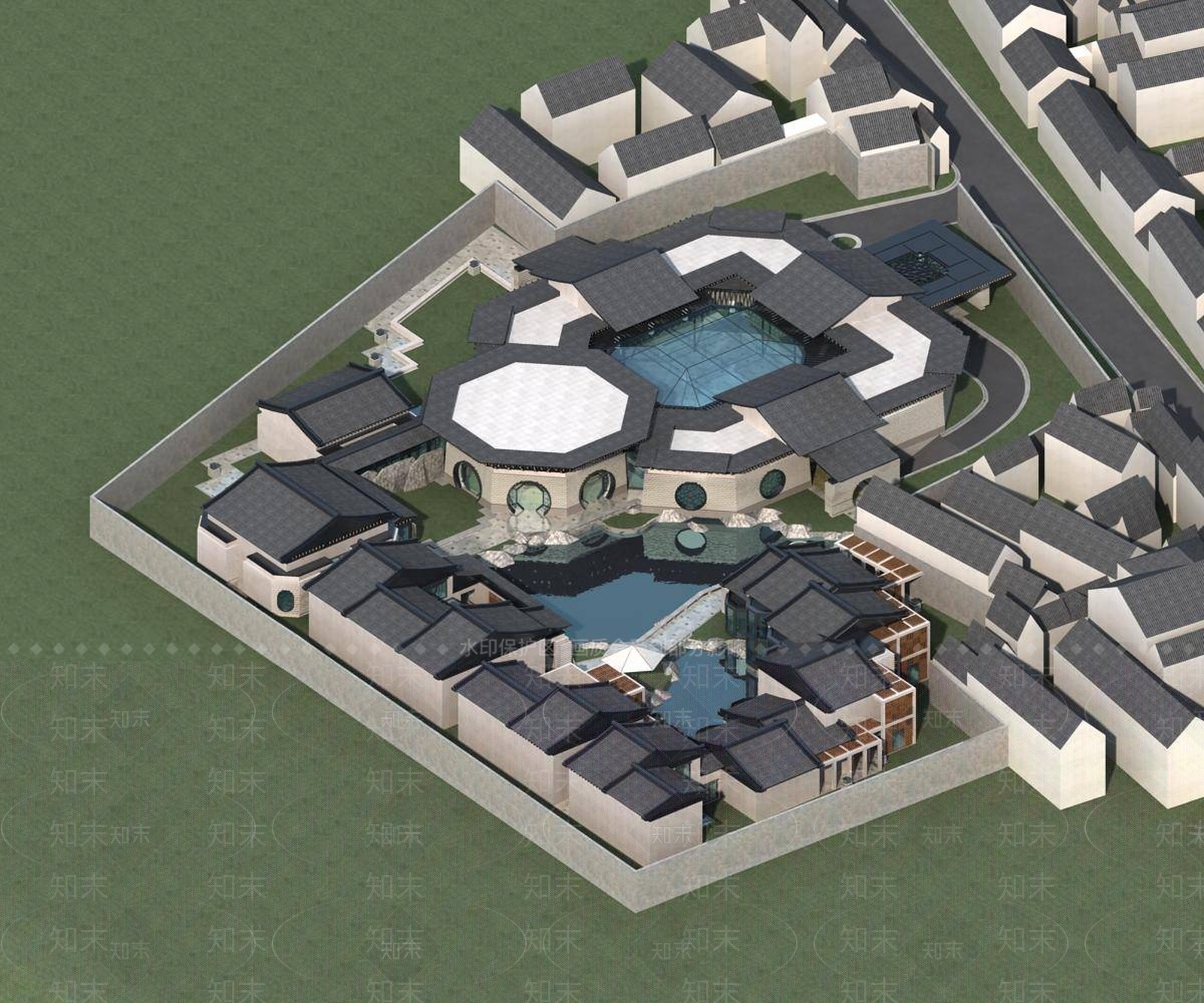 中式别墅外观3D模型下载【ID:1196457831】