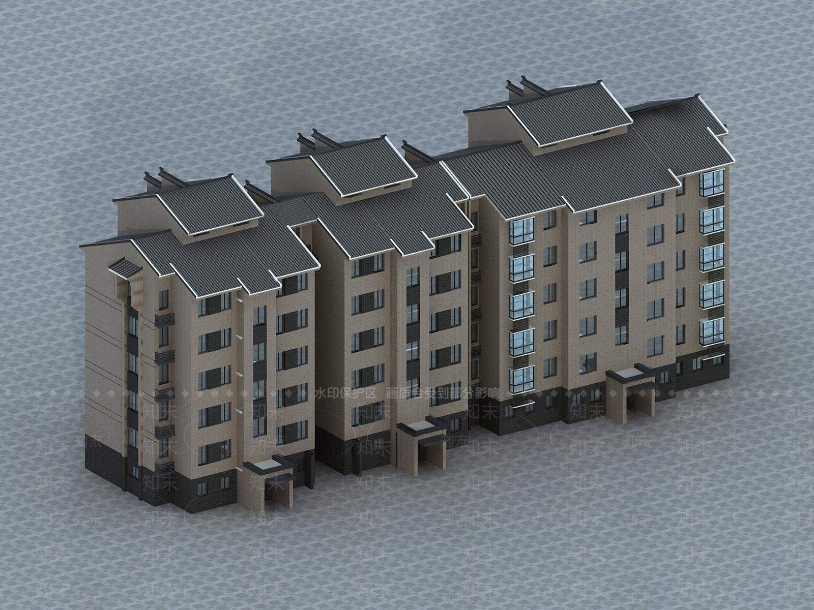 中式小高层住宅楼3D模型下载【ID:1196458110】