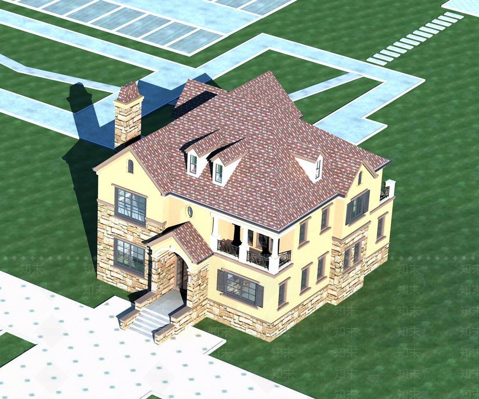 欧式别墅外观3D模型下载【ID:1196458292】