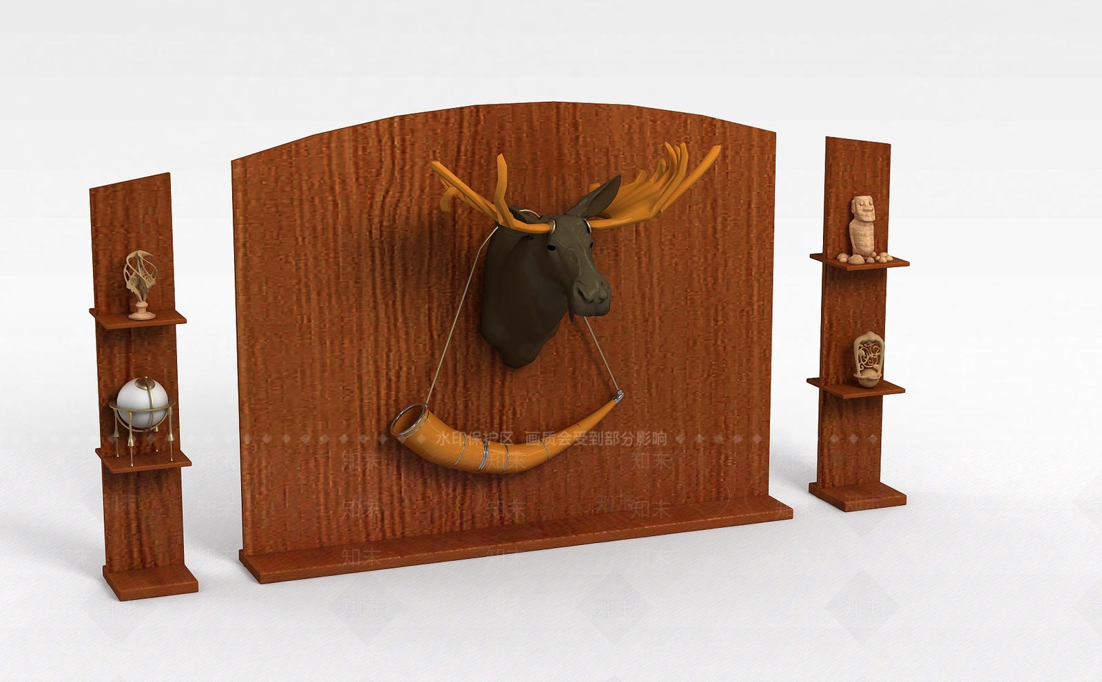 现代鹿头装饰背景墙3D模型下载【ID:1196459144】