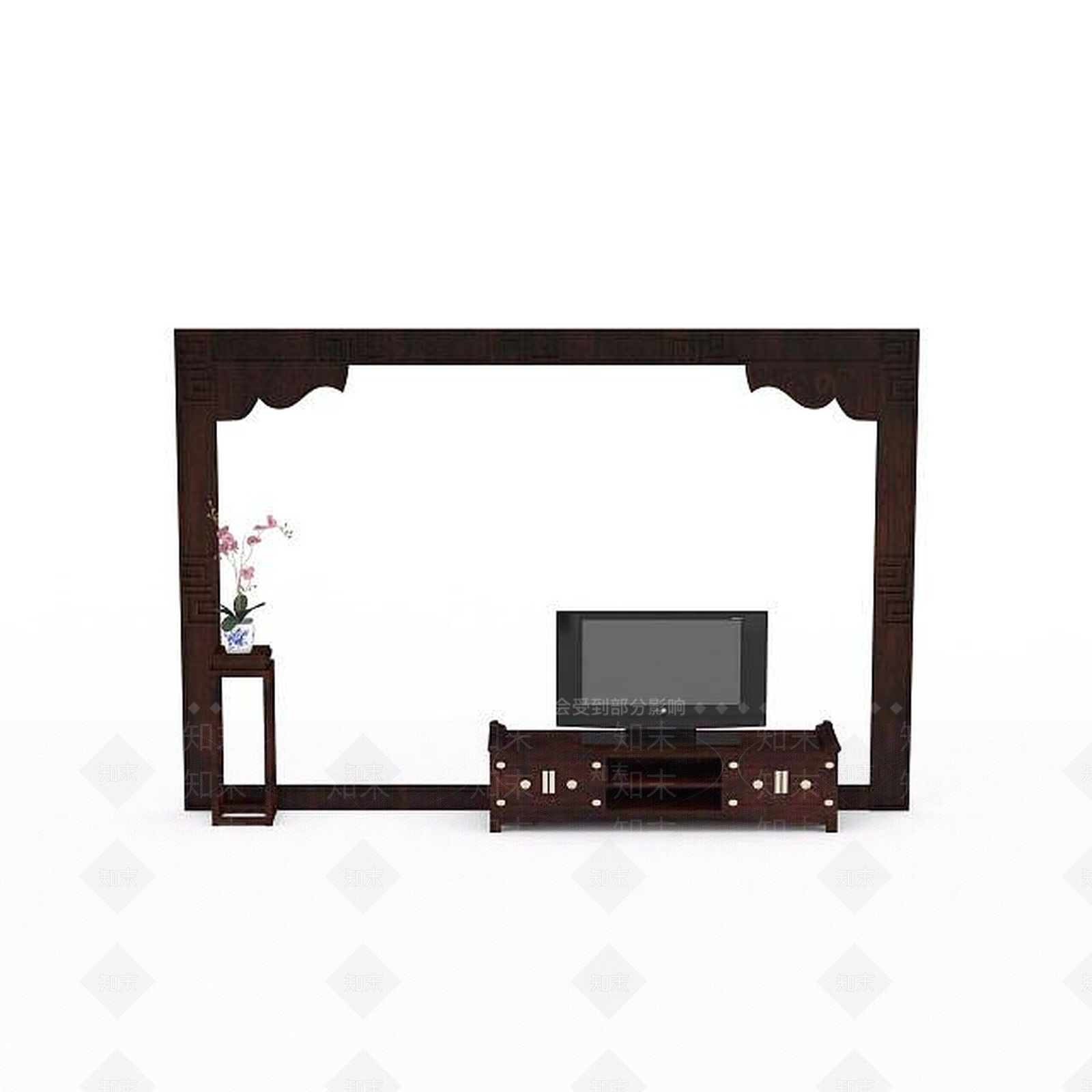 现代木制电视背景墙3D模型下载【ID:1196459643】