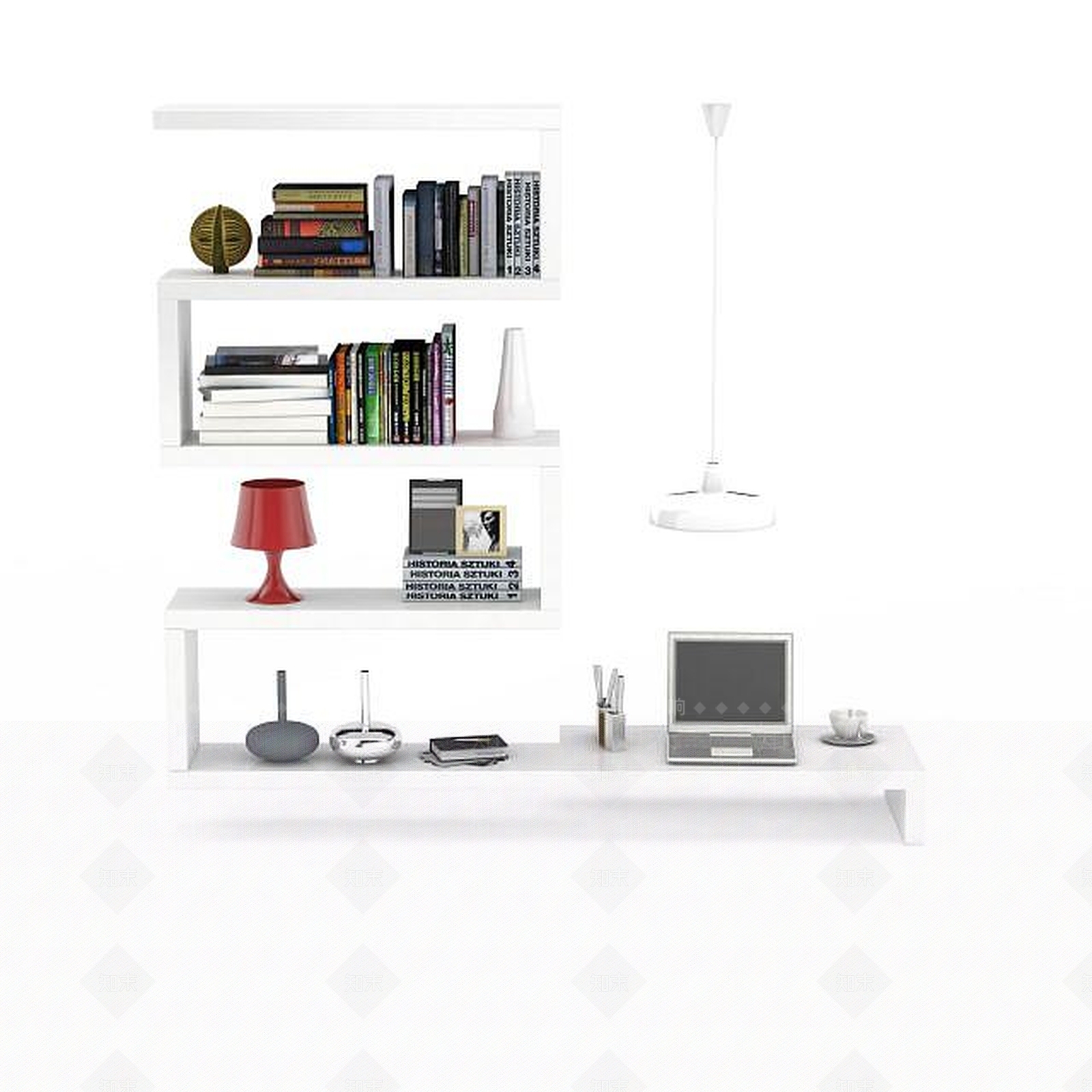 现代白色简约书架3D模型下载【ID:1196462189】