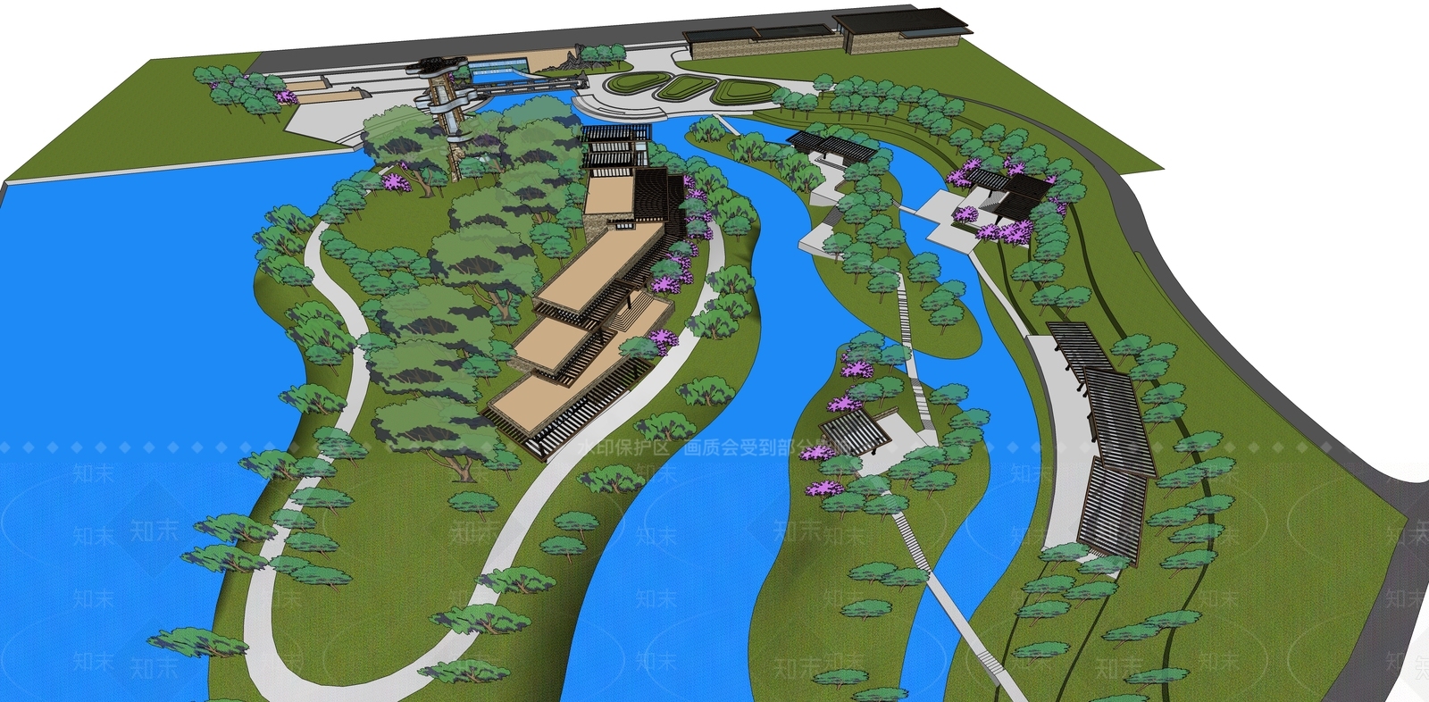 现代景观公园SU模型下载【ID:1196469752】