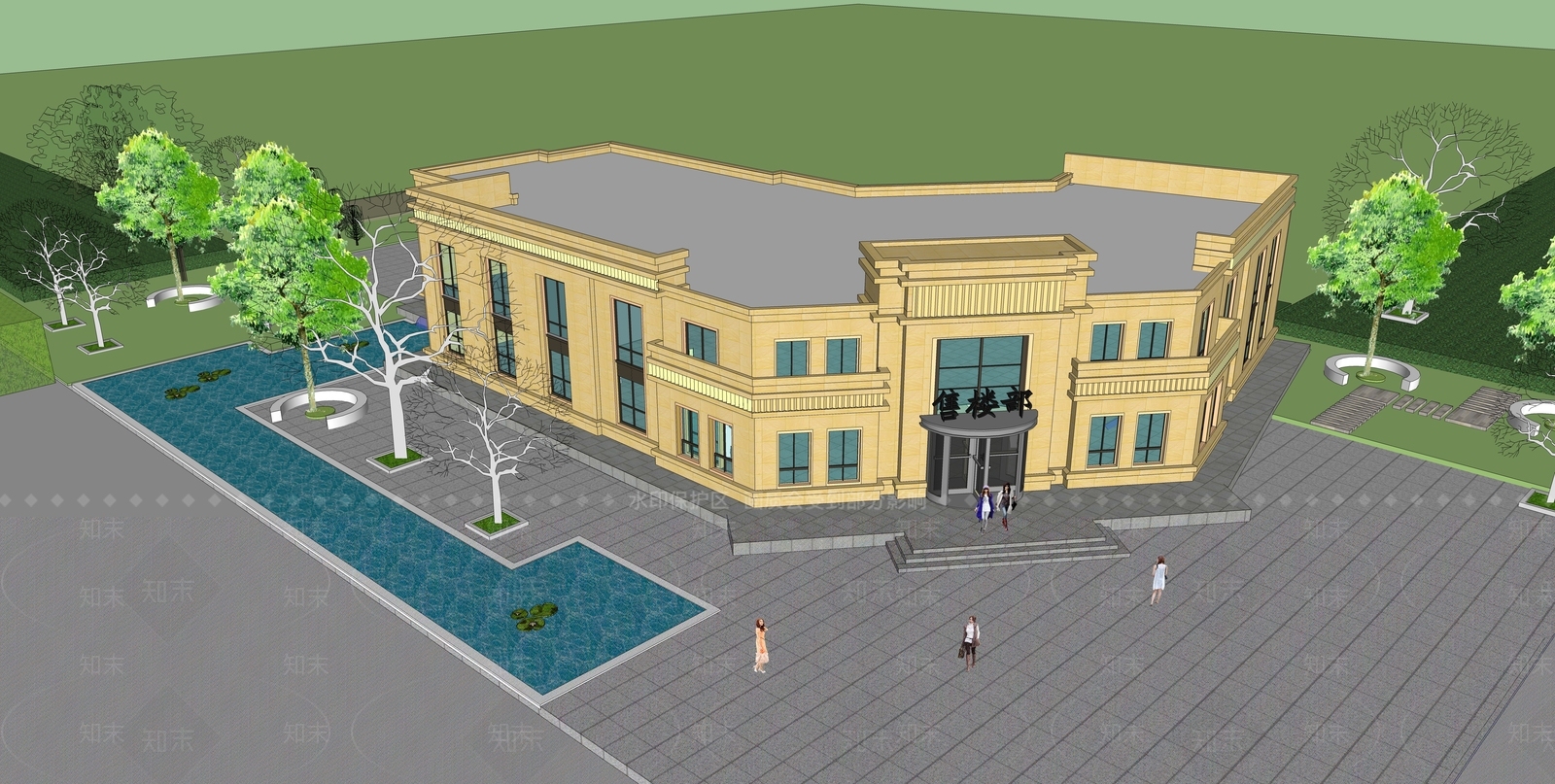 欧式售楼处建筑SU模型下载【ID:1196471576】