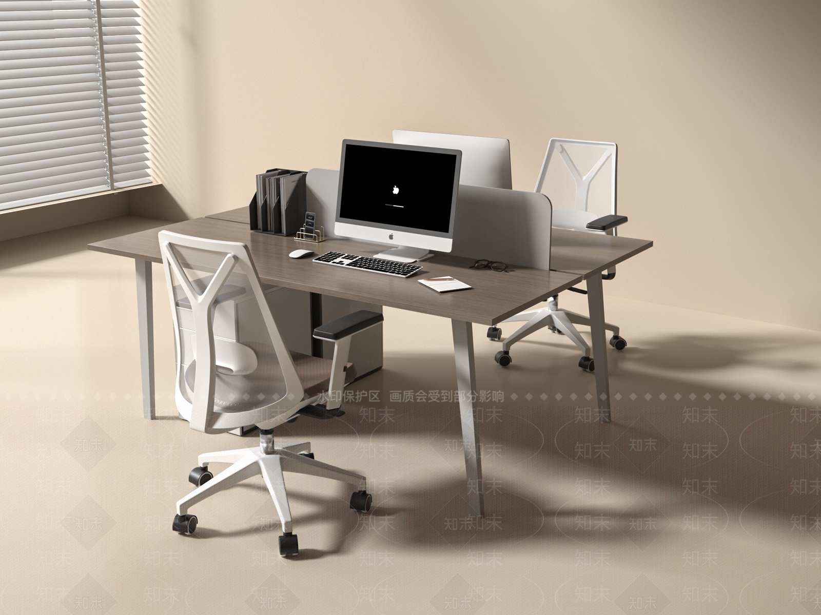 现代中式办公桌椅3D模型下载【ID:1196478040】