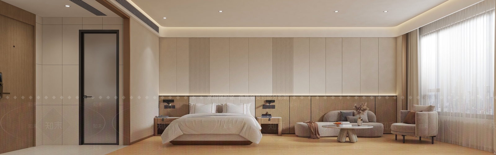 现代原木酒店客房3D模型下载【ID:1196487699】