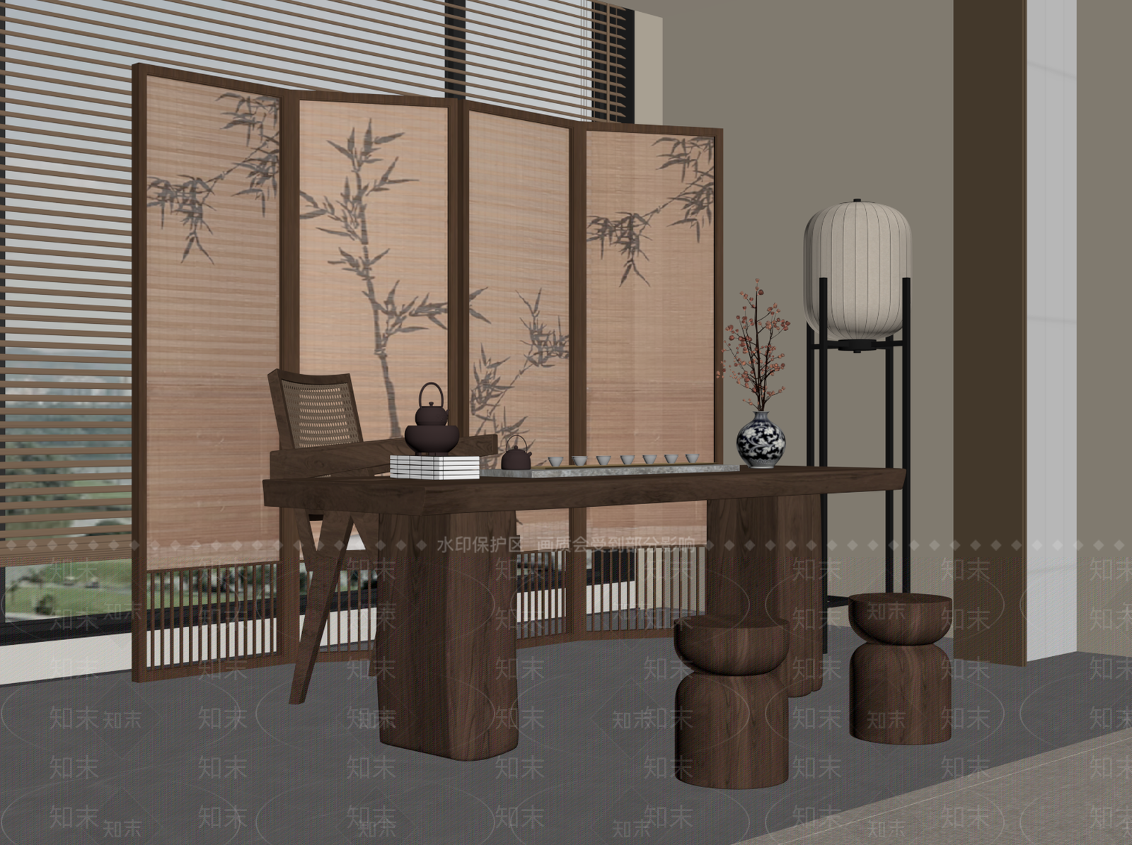 新中式茶桌椅SU模型下载【ID:1196492179】