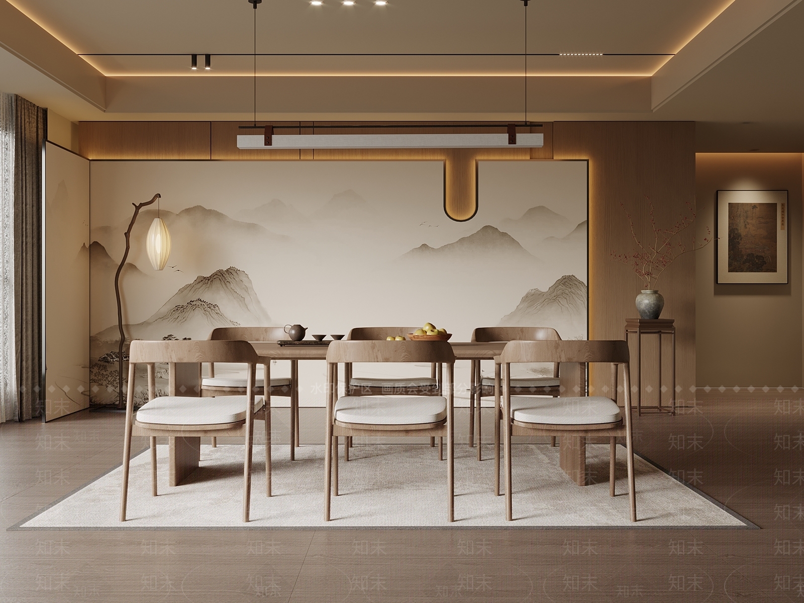 新中式客餐厅SU模型下载【ID:1196492512】