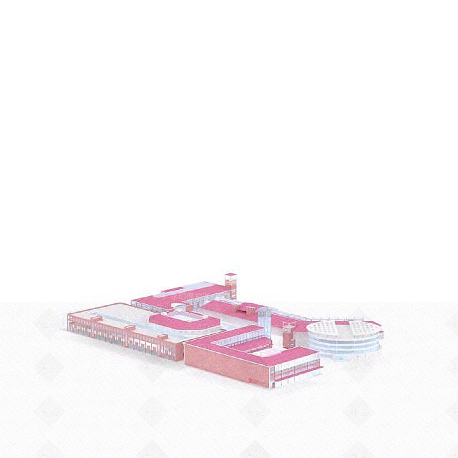 现代粉红建筑群3D模型下载【ID:1196502607】