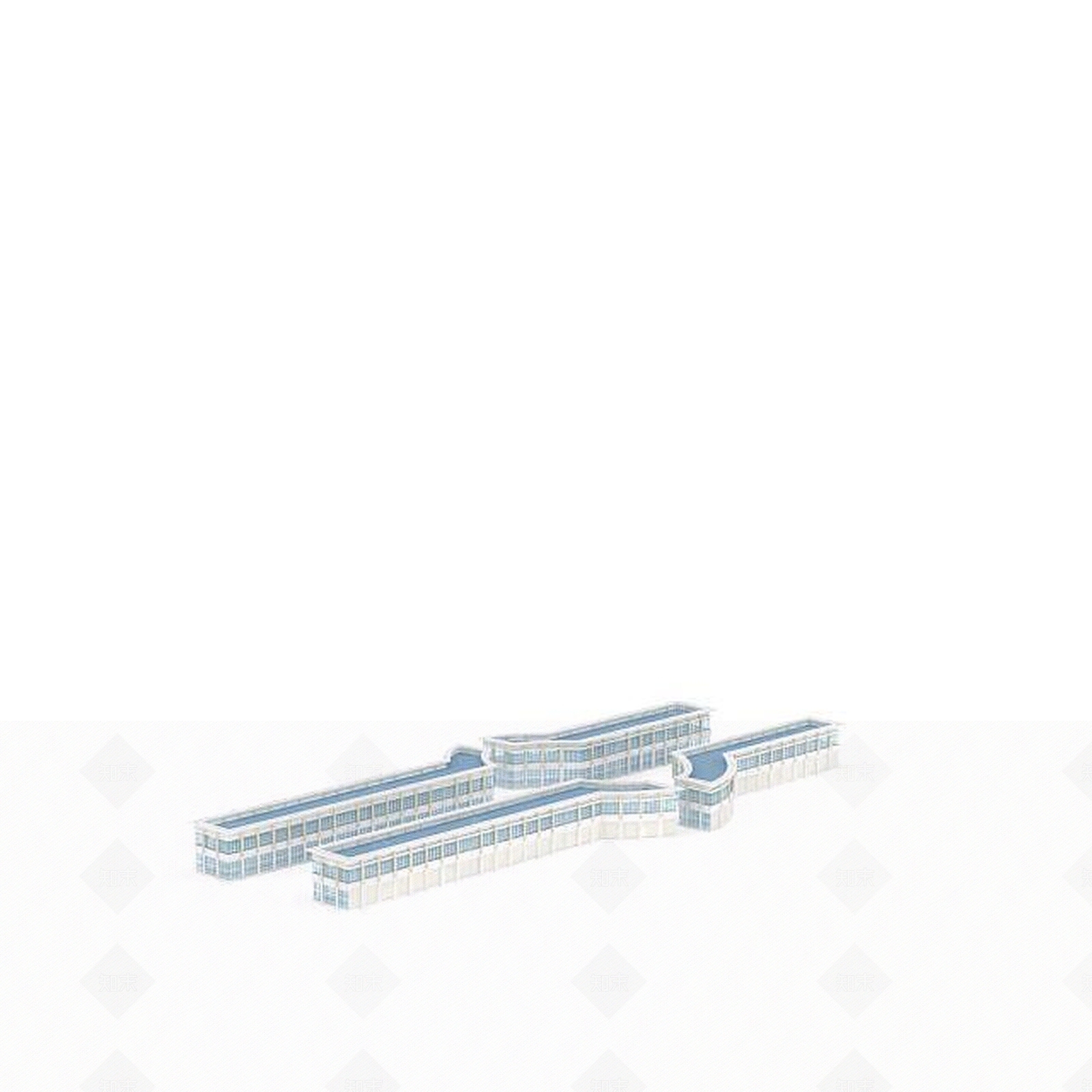 现代蓝白建筑群3D模型下载【ID:1196503533】
