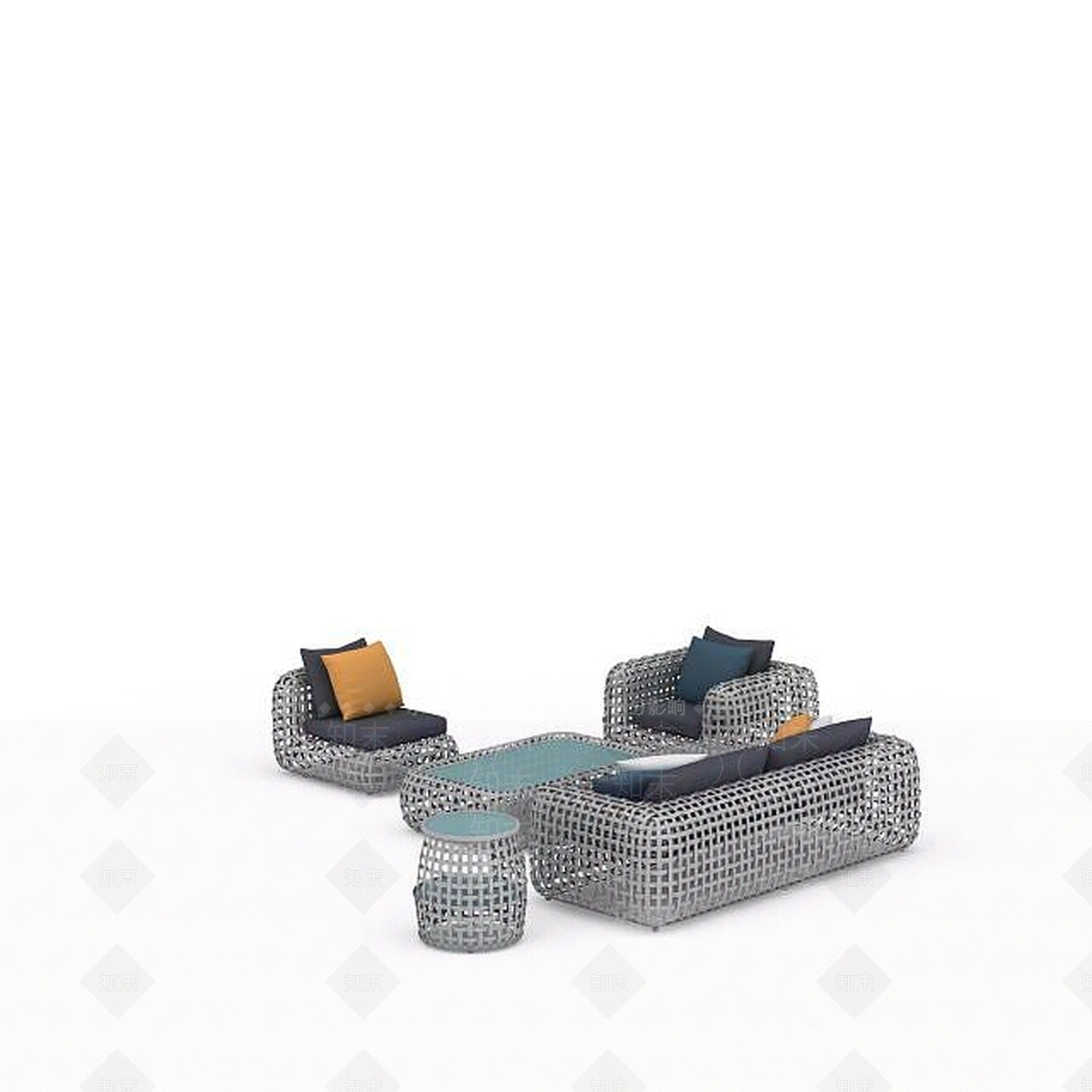 现代藤编休闲沙发3D模型下载【ID:1196504958】