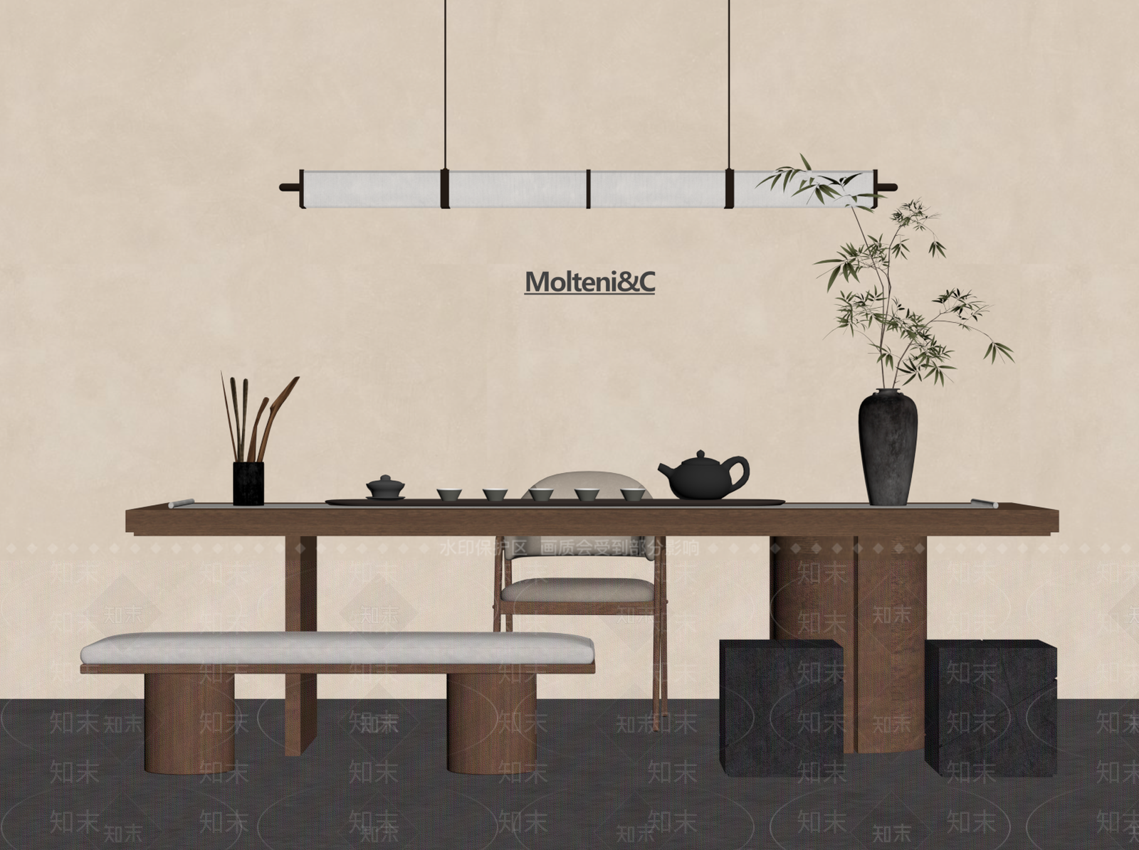 新中式茶桌椅SU模型下载【ID:1196507563】