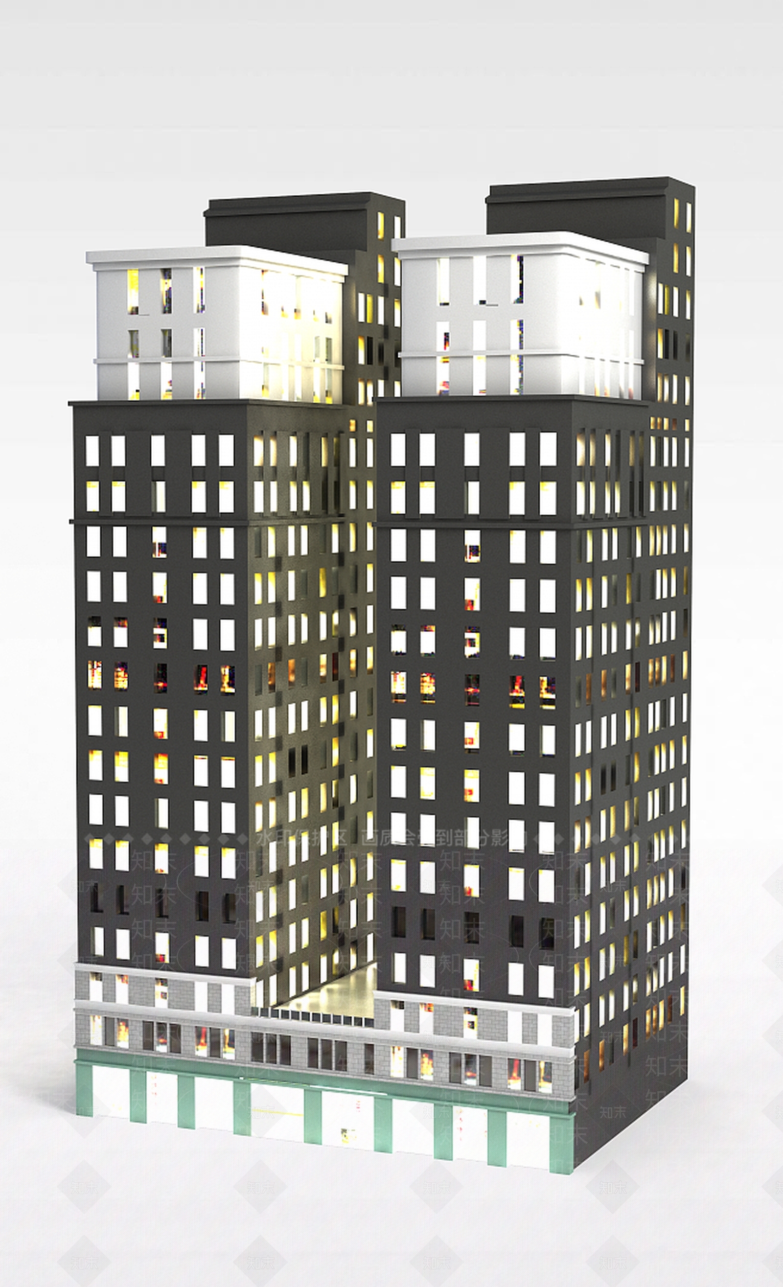 现代双子楼夜景楼3D模型下载【ID:1196508736】