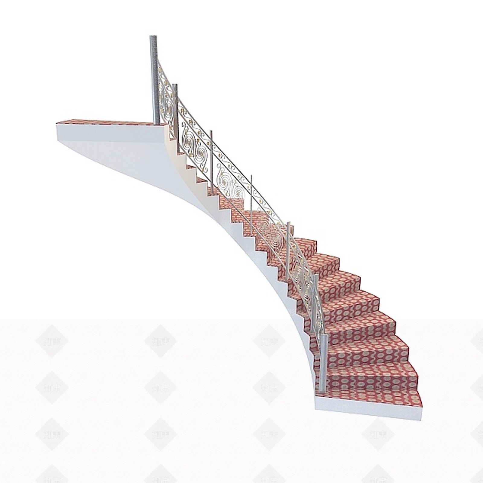 现代粉色地毯弧形楼梯3D模型下载【ID:1196514380】