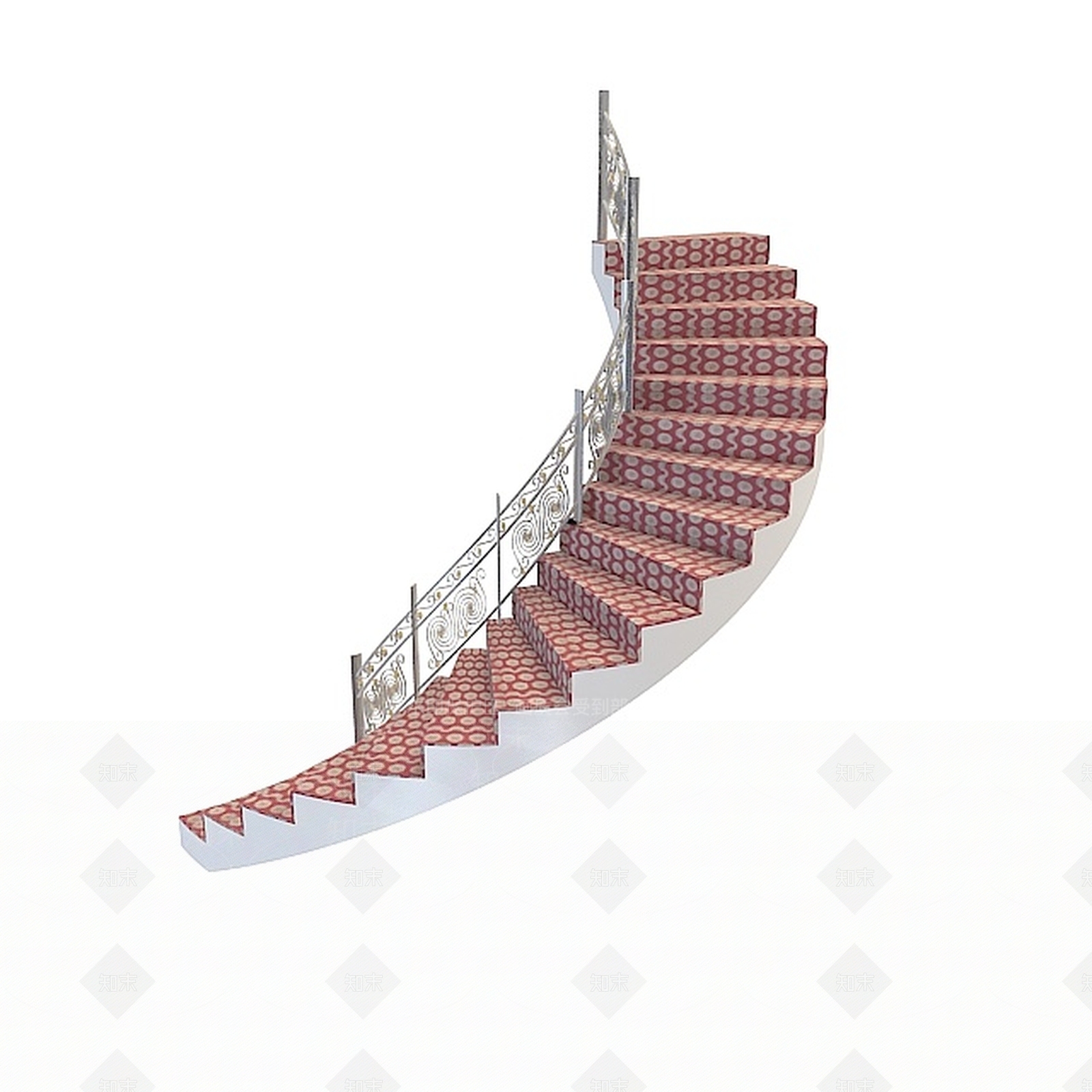 现代粉色地毯弧形楼梯3D模型下载【ID:1196514380】