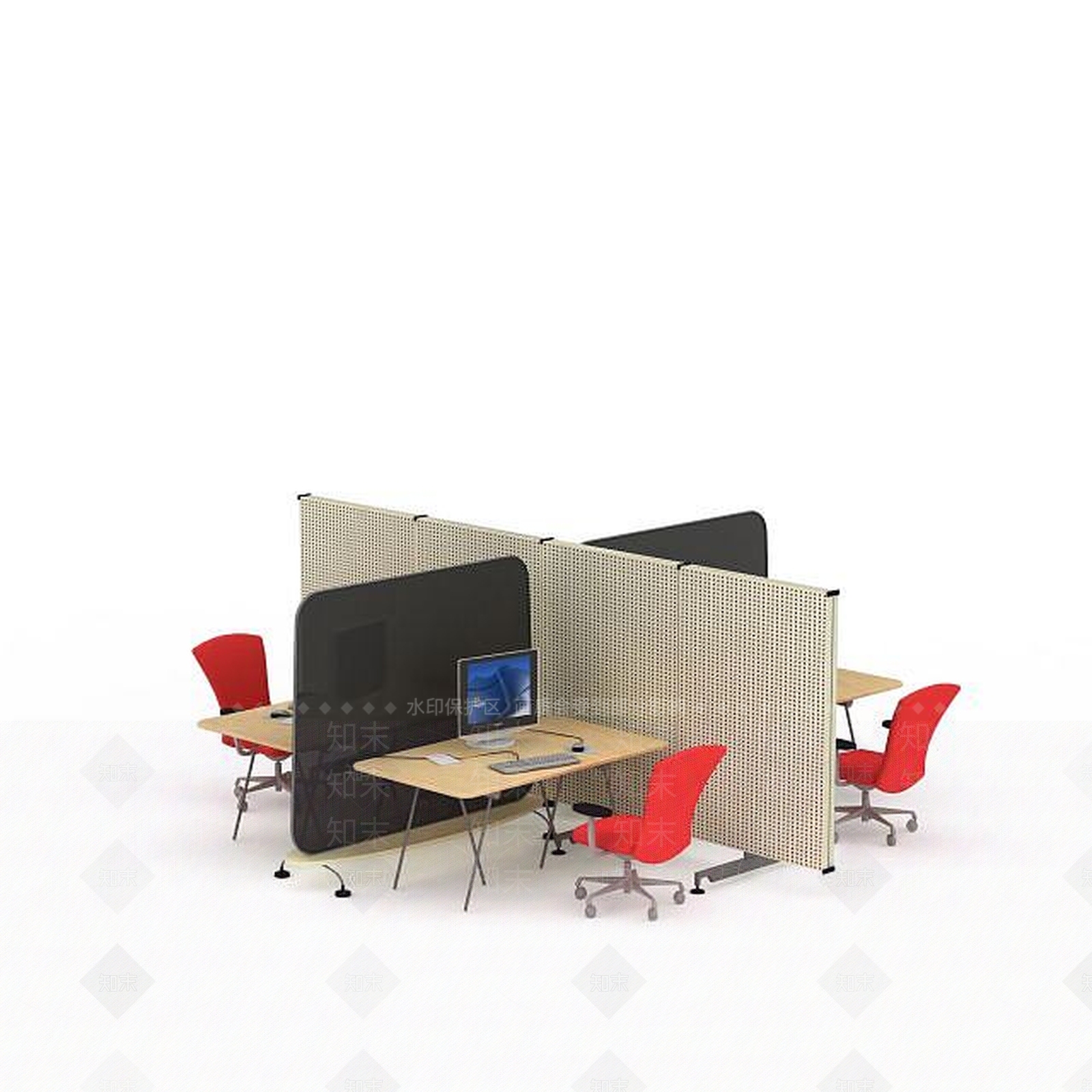 现代木制办公桌椅3D模型下载【ID:1196516340】