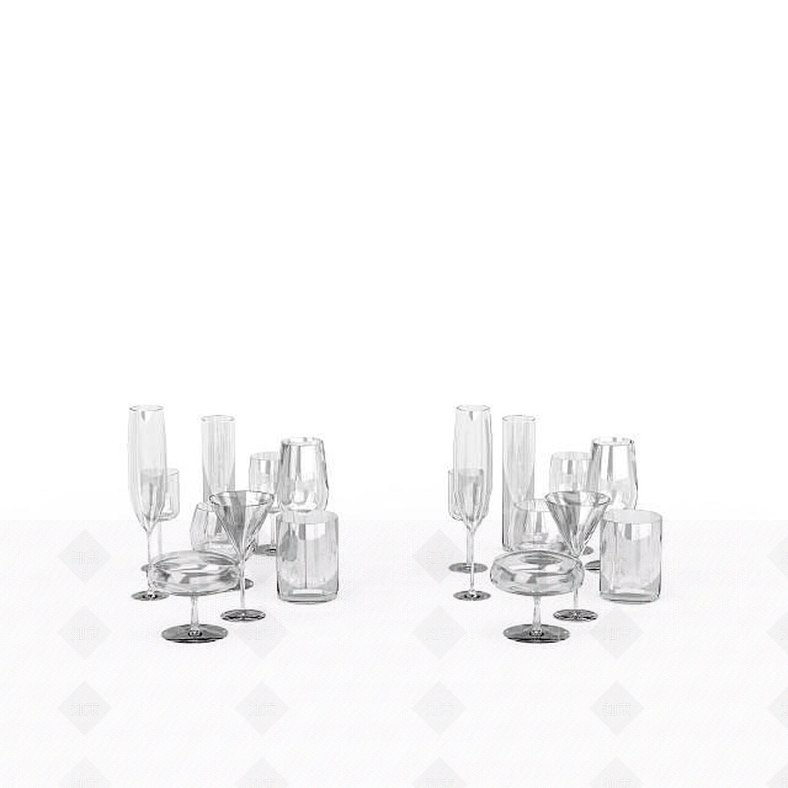 现代玻璃酒杯组合3D模型下载【ID:1196518240】