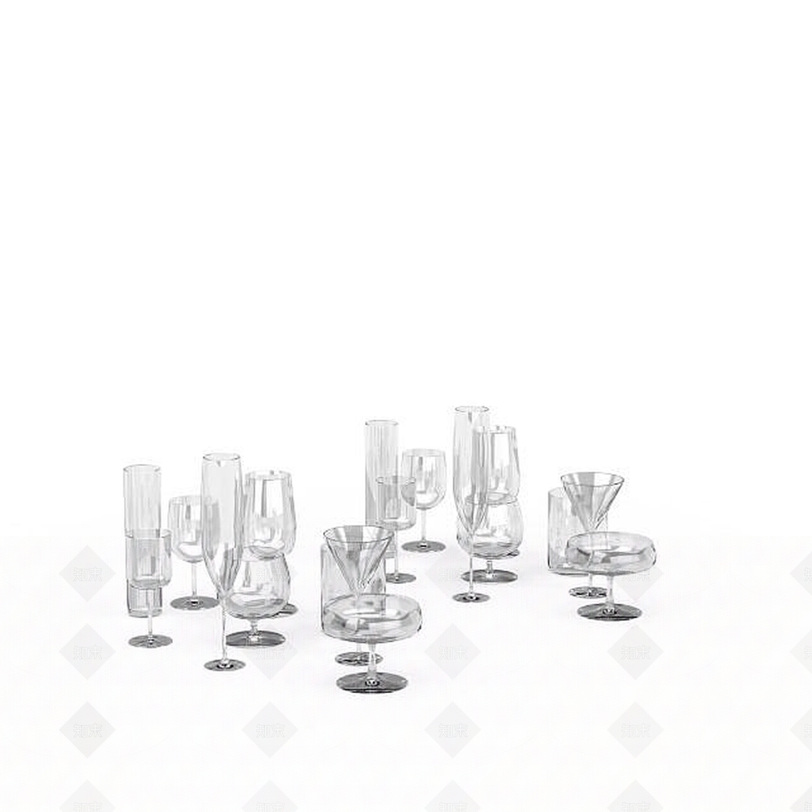 现代玻璃酒杯组合3D模型下载【ID:1196518240】