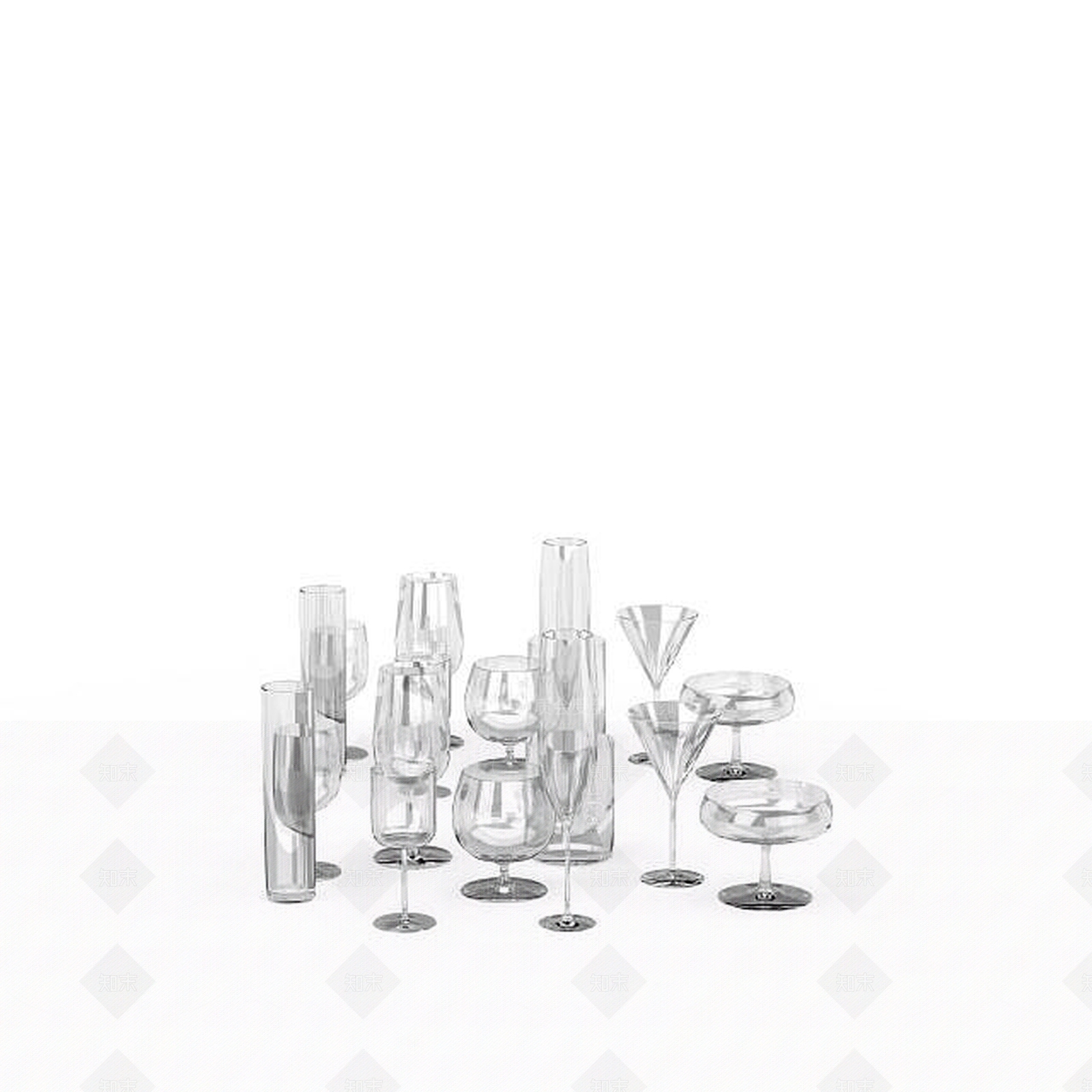 现代玻璃酒杯组合3D模型下载【ID:1196518240】