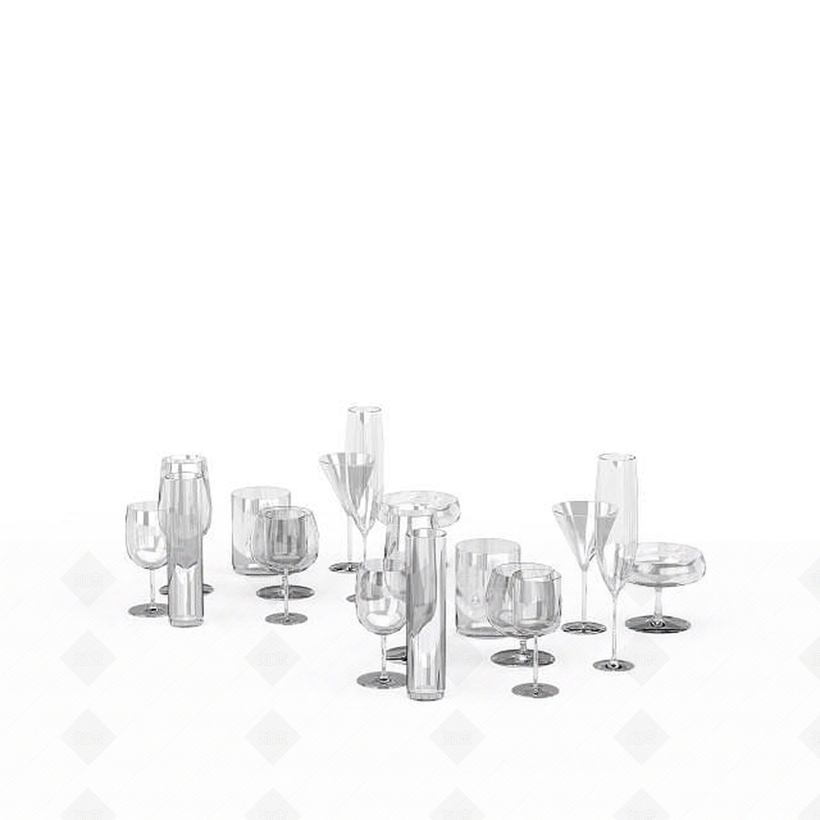 现代玻璃酒杯组合3D模型下载【ID:1196518240】