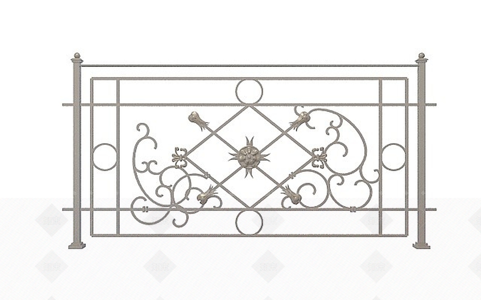 现代铁艺栏杆3D模型下载【ID:1196525376】