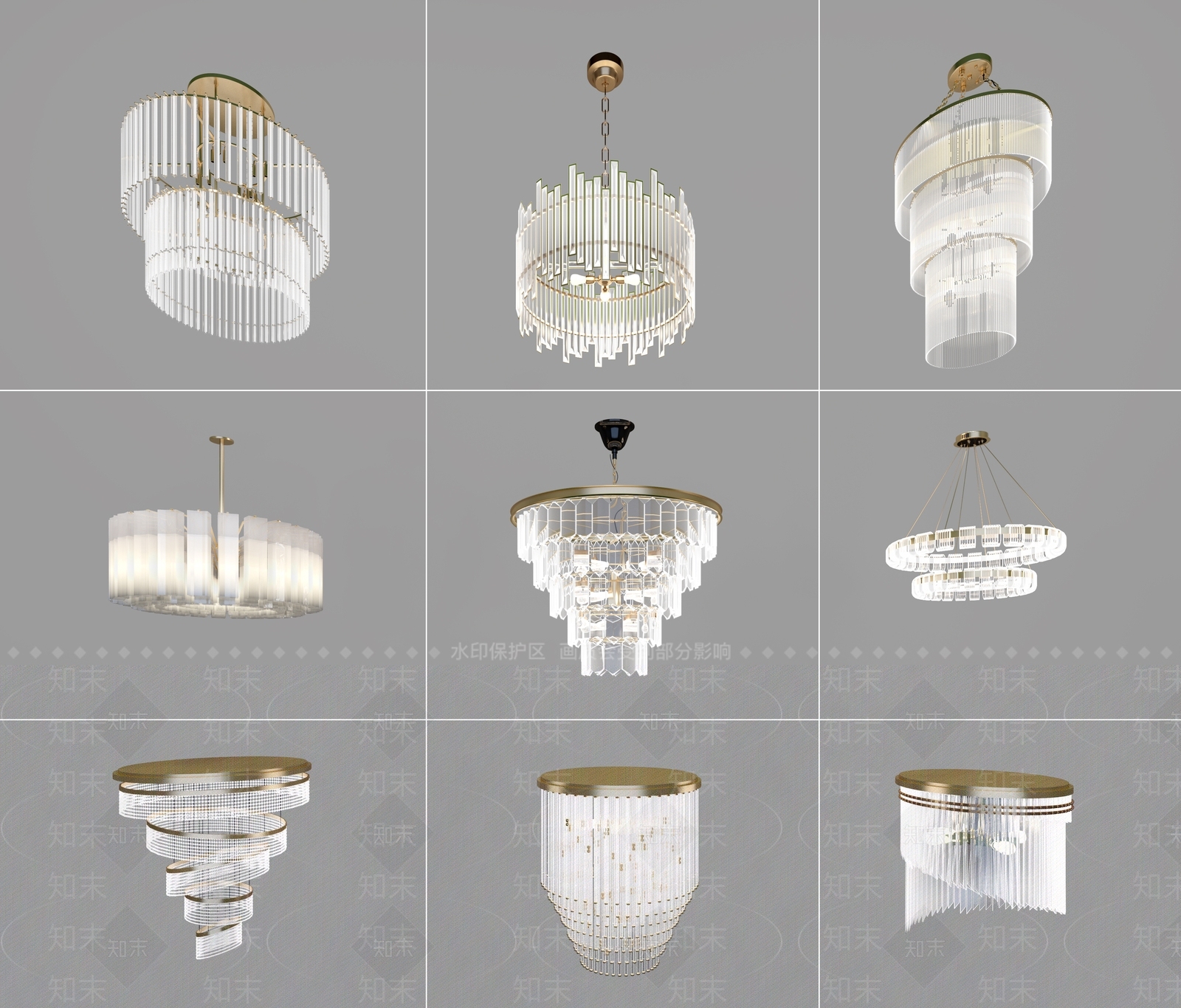 现代轻奢水晶吊灯3D模型下载【ID:1196526644】