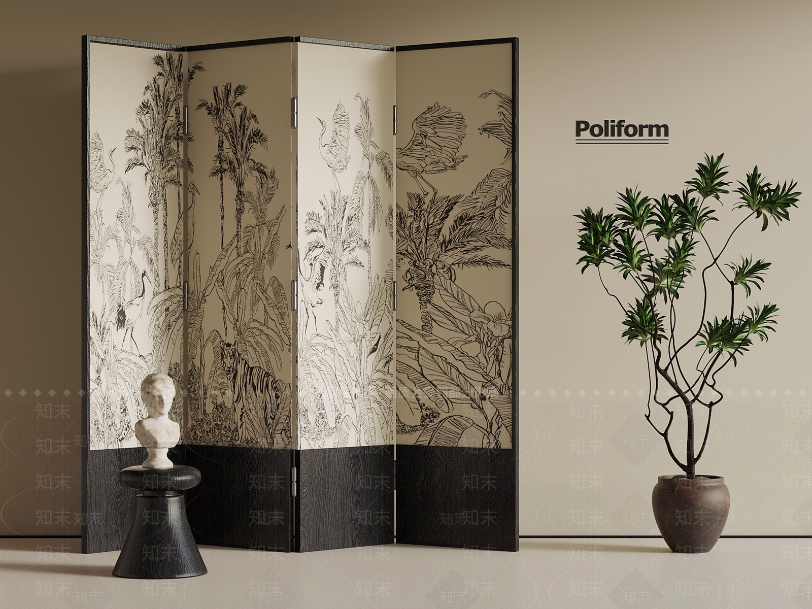 法式复古屏风3D模型下载【ID:1196530532】