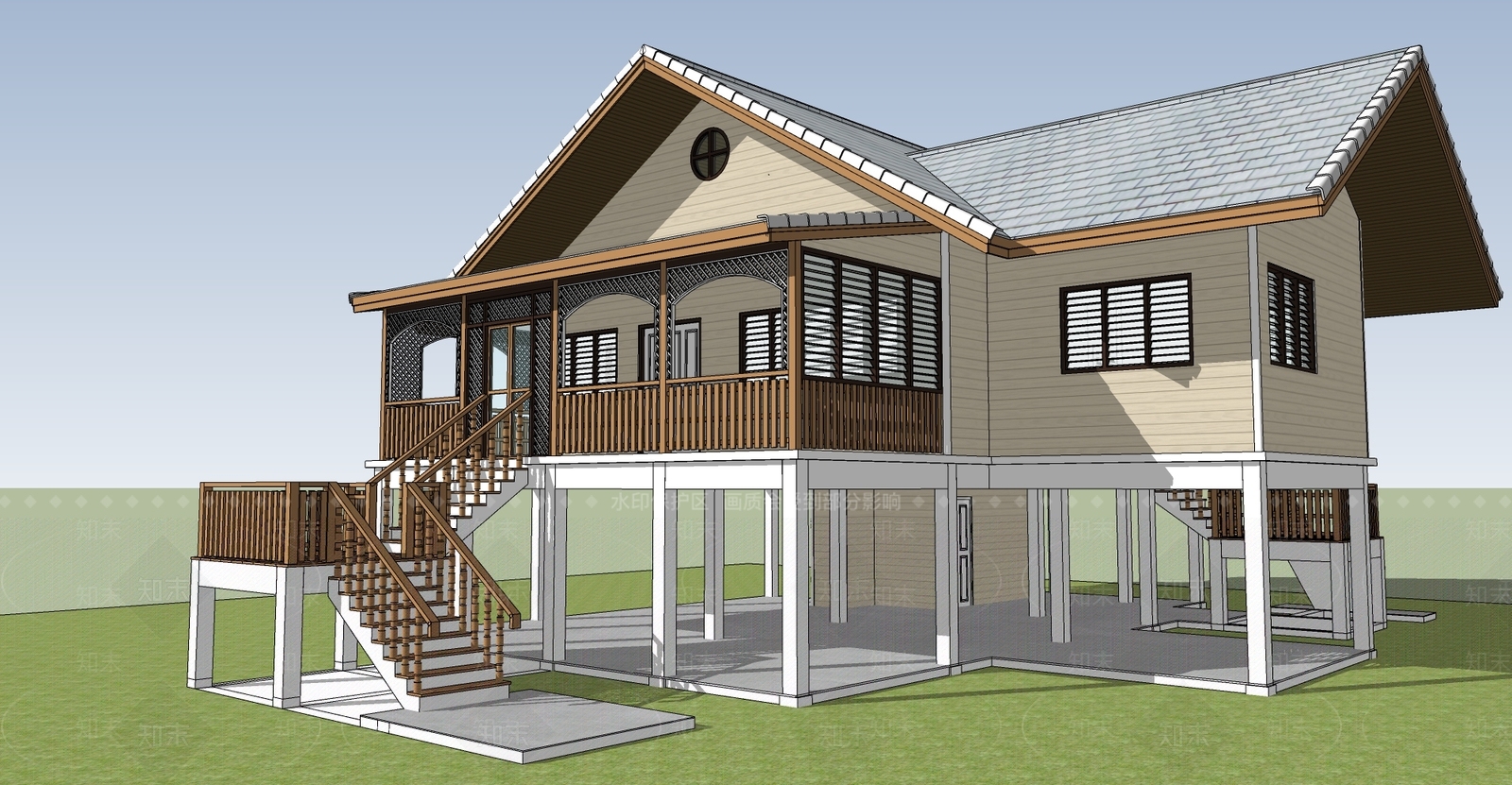 复古原木多层住宅SU模型下载【ID:1196532575】