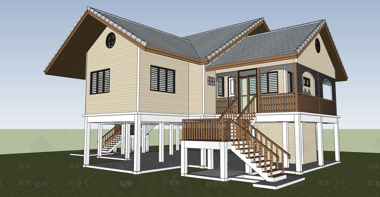 复古原木多层住宅SU模型下载【ID:1196532575】
