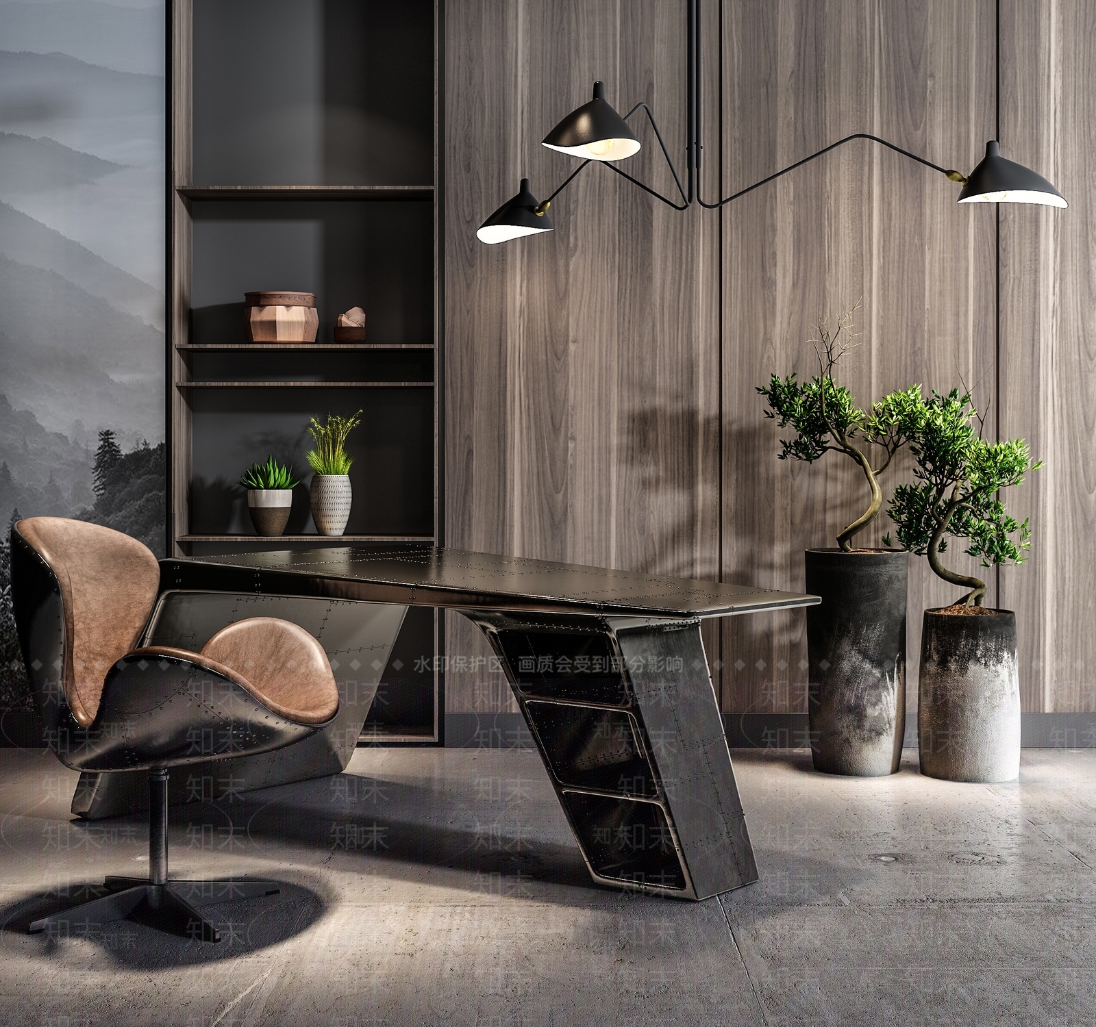 工业复古办公桌椅3D模型下载【ID:1196532993】