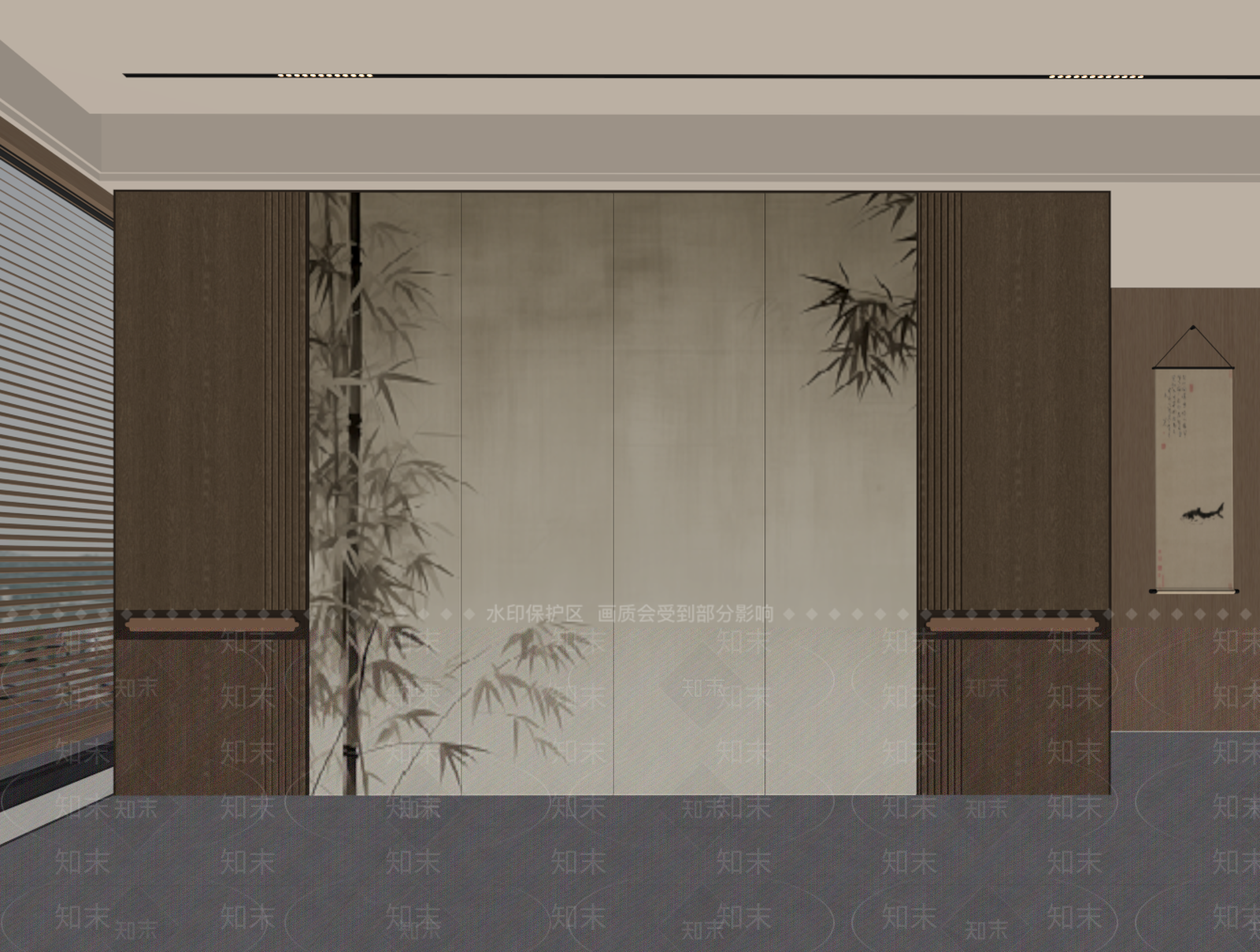 新中式背景墙SU模型下载【ID:1196534036】