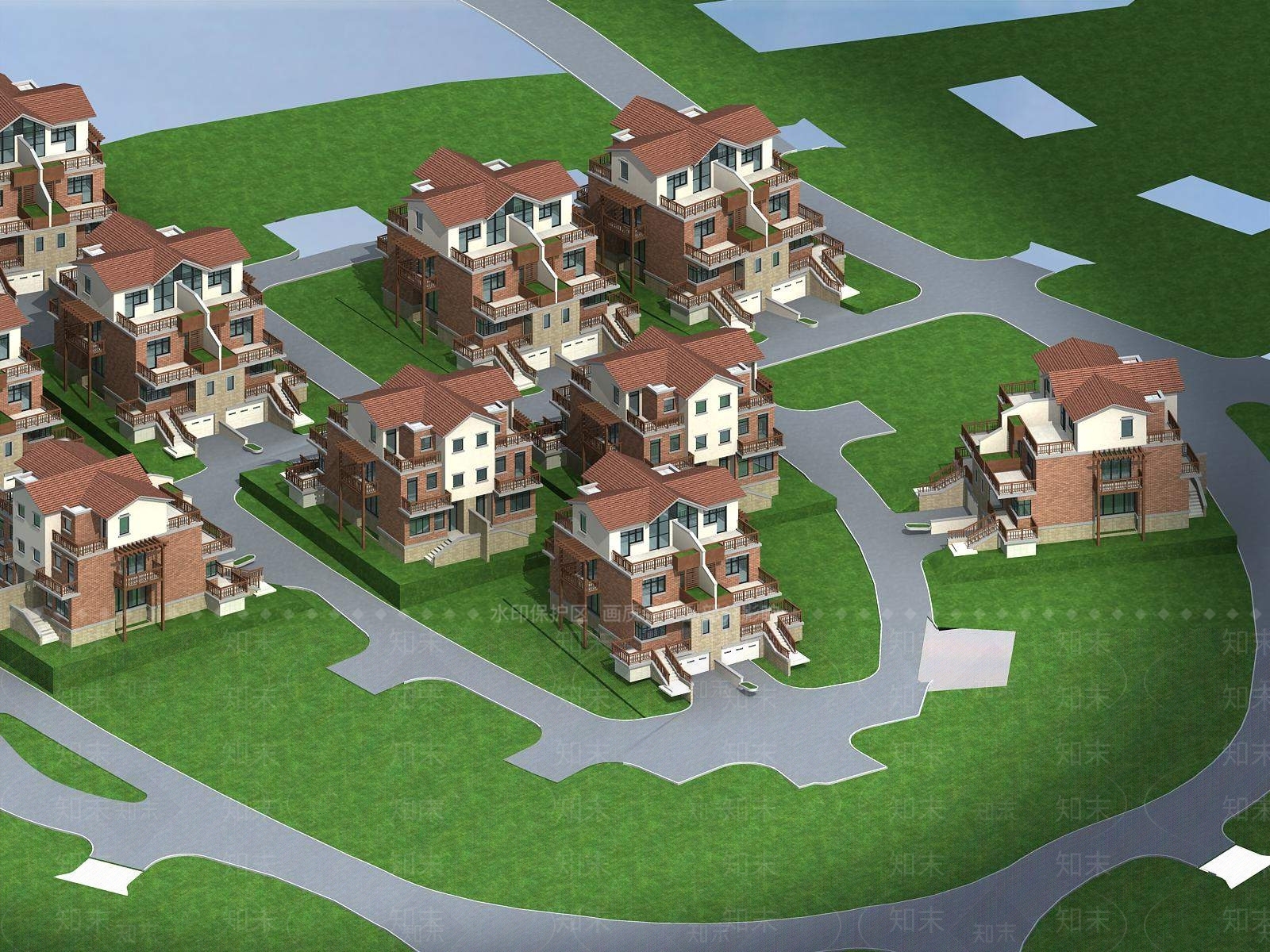 新中式别墅外观3D模型下载【ID:1196537632】