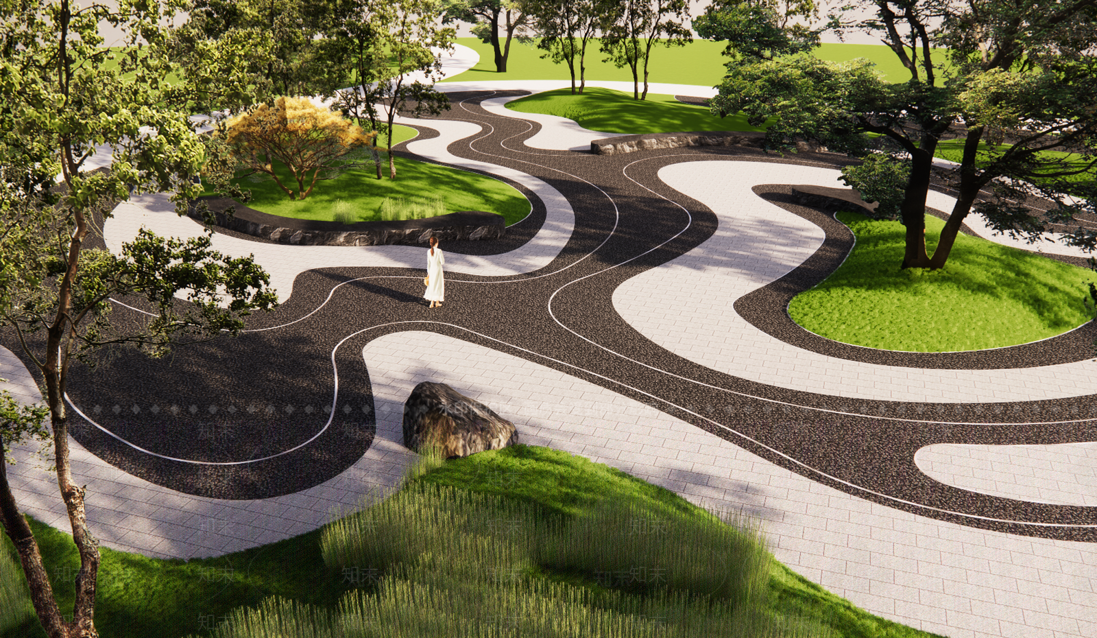 现代禅意景观公园SU模型下载【ID:1196540712】