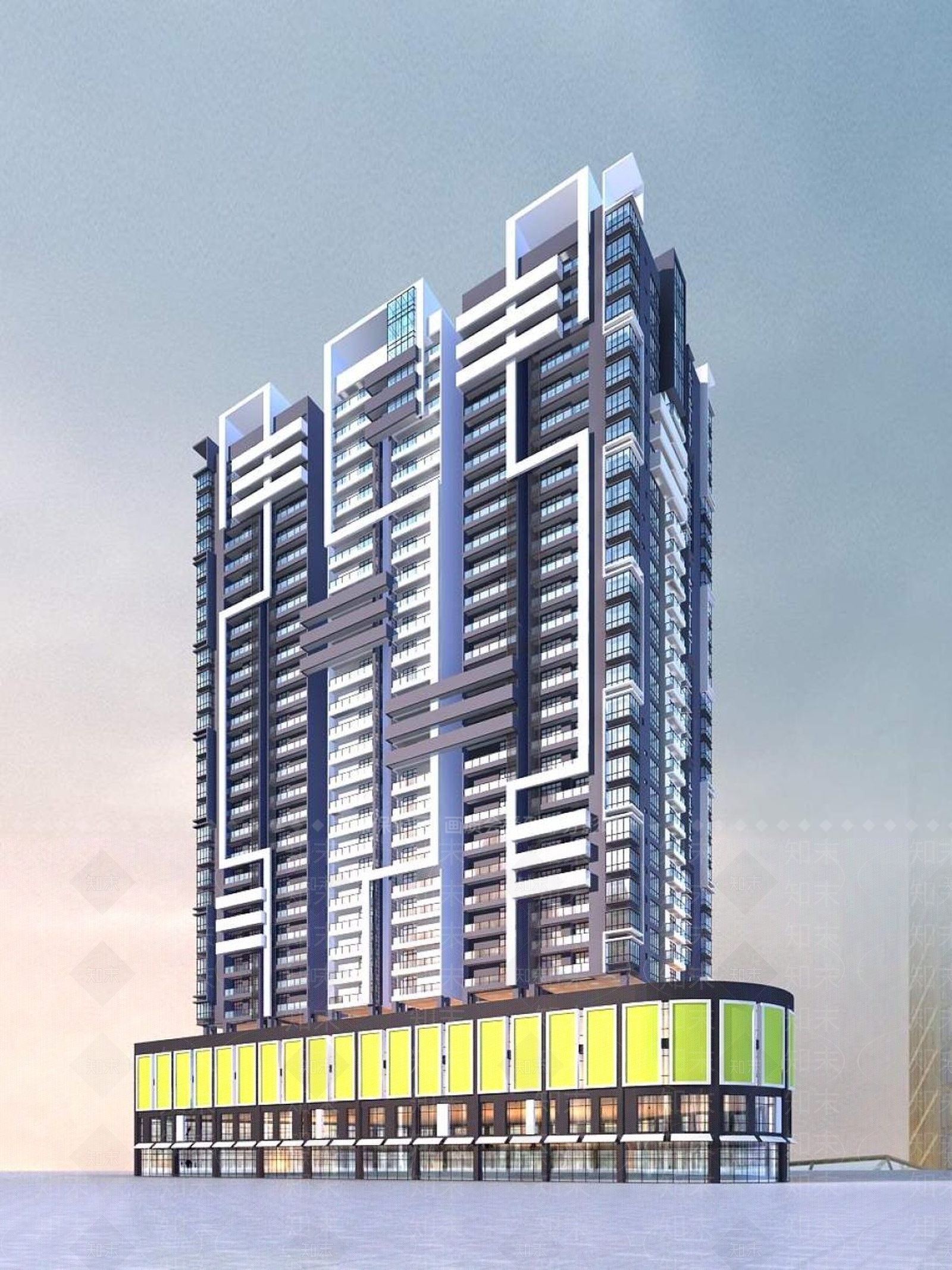 现代小高层住宅楼3D模型下载【ID:1196542755】