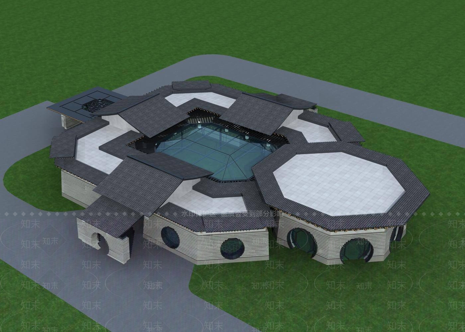 中式酒店建筑3D模型下载【ID:1196542878】