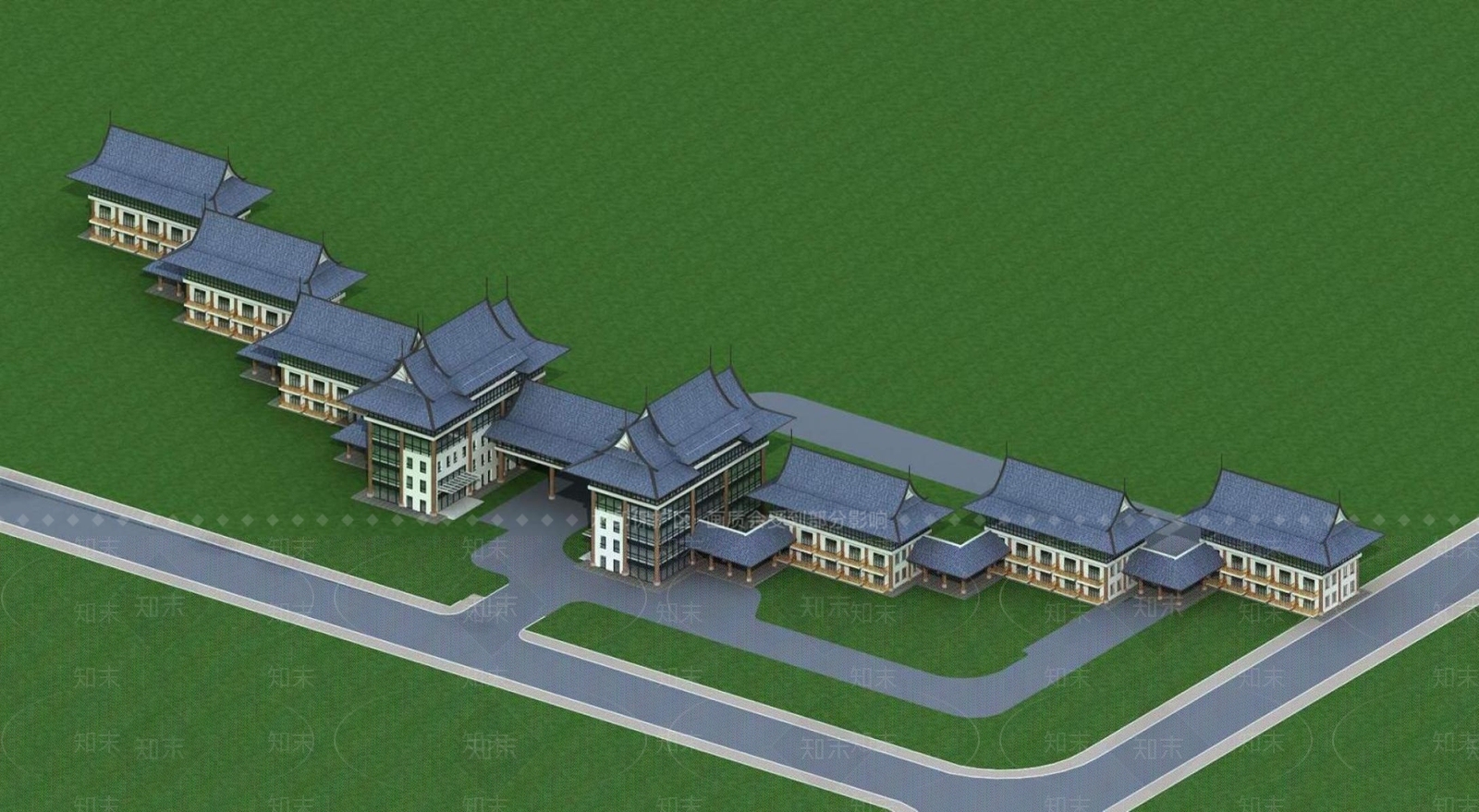 中式酒店外观3D模型下载【ID:1196543883】