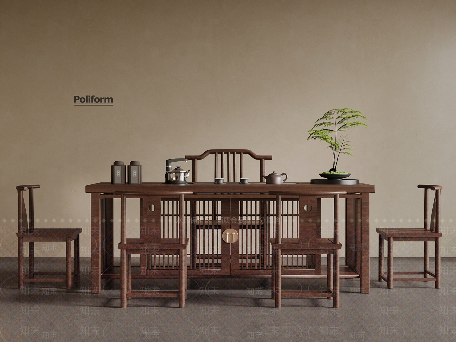 新中式茶桌椅SU模型下载【ID:1196545114】