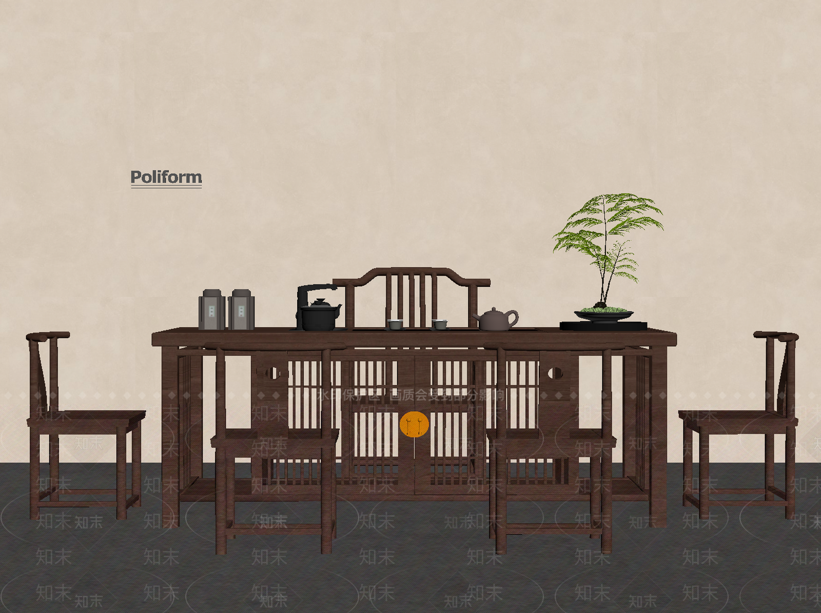 新中式茶桌椅SU模型下载【ID:1196545114】