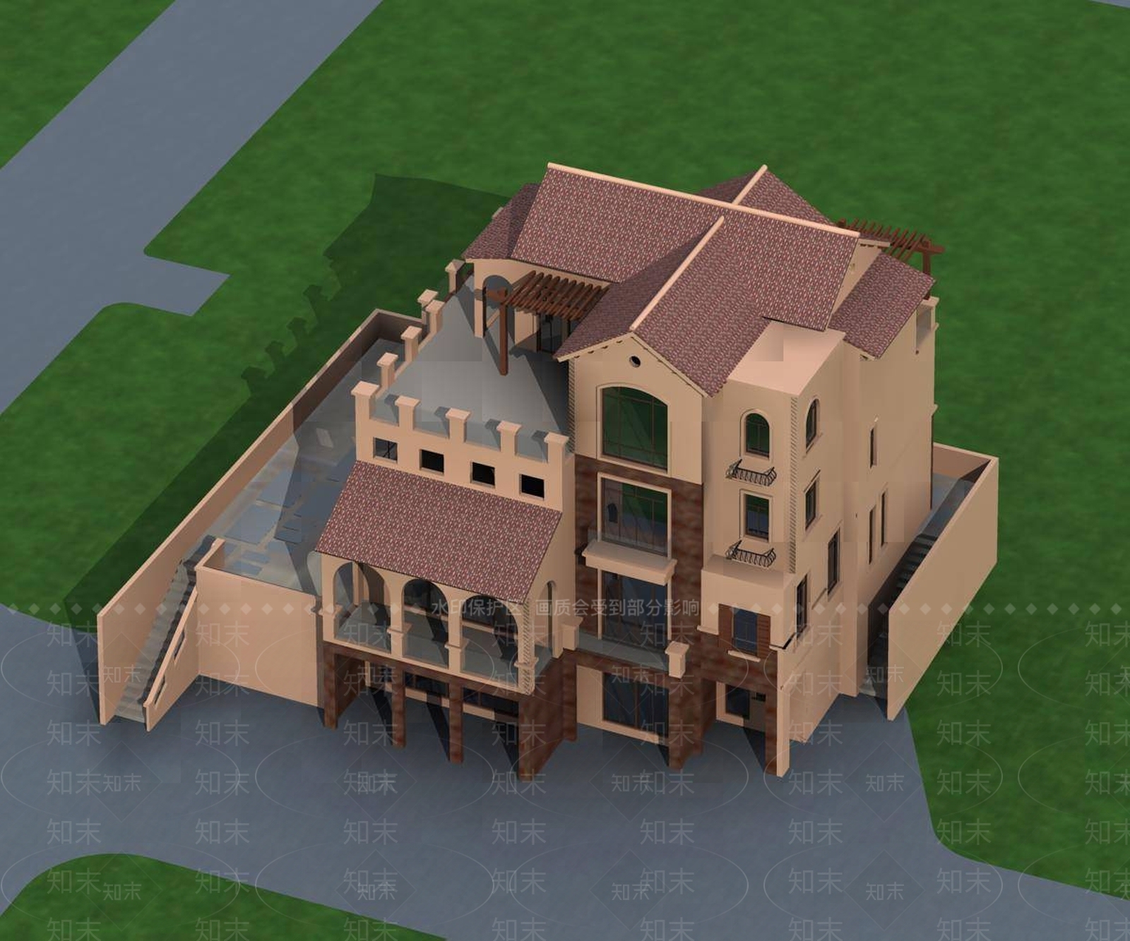 欧式别墅外观3D模型下载【ID:1196546013】