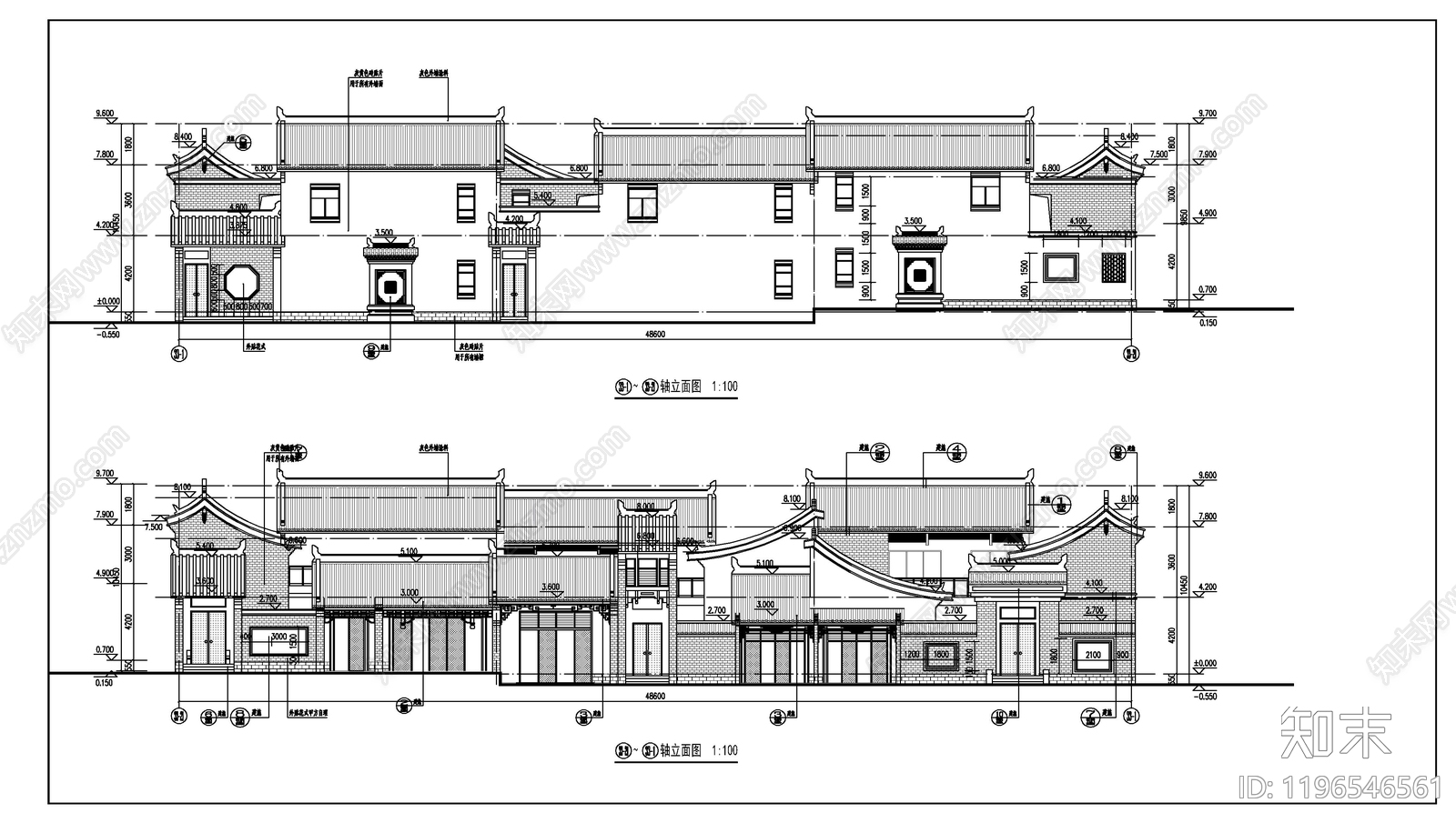 现代新中式别墅建筑施工图下载【ID:1196546561】
