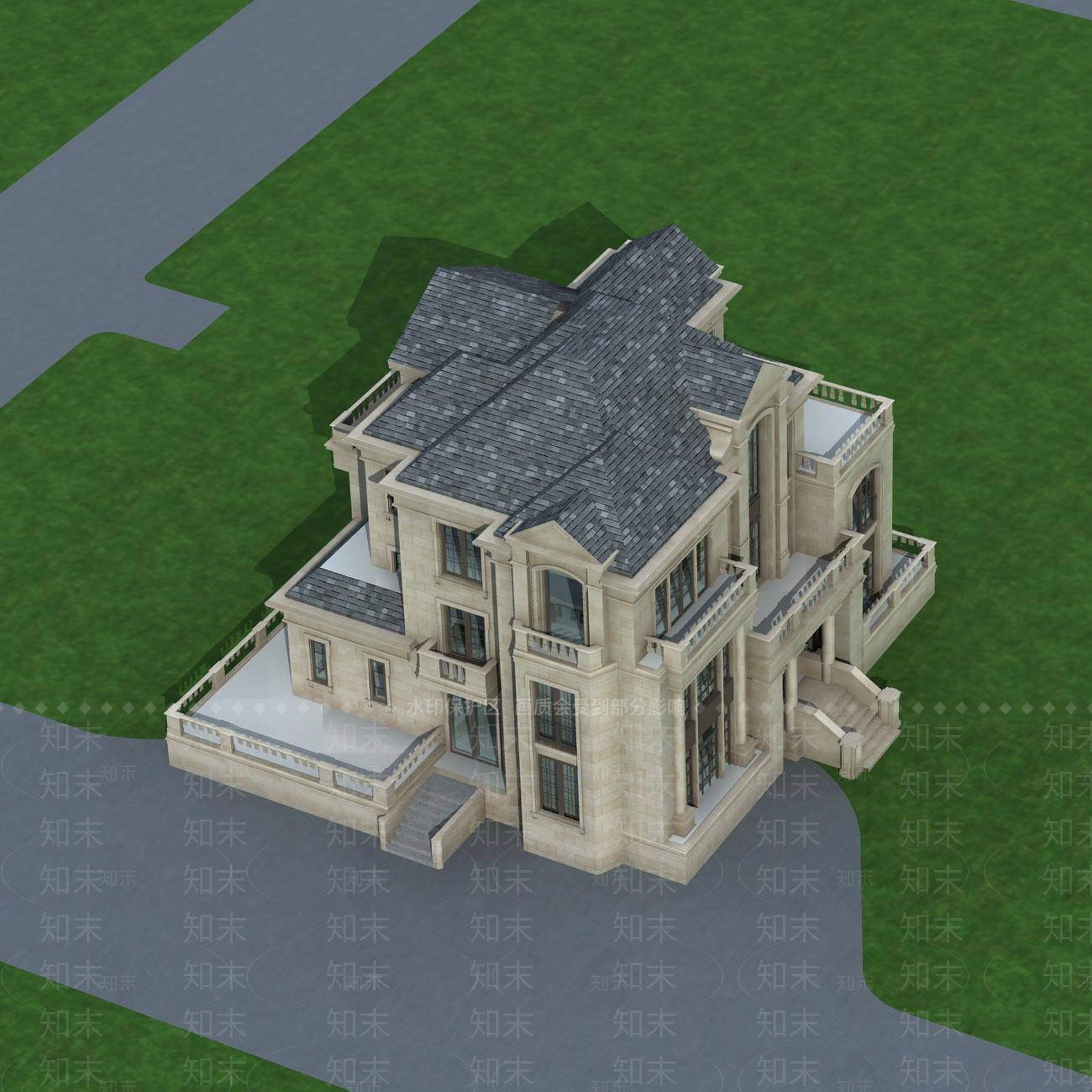 欧式别墅外观3D模型下载【ID:1196553634】