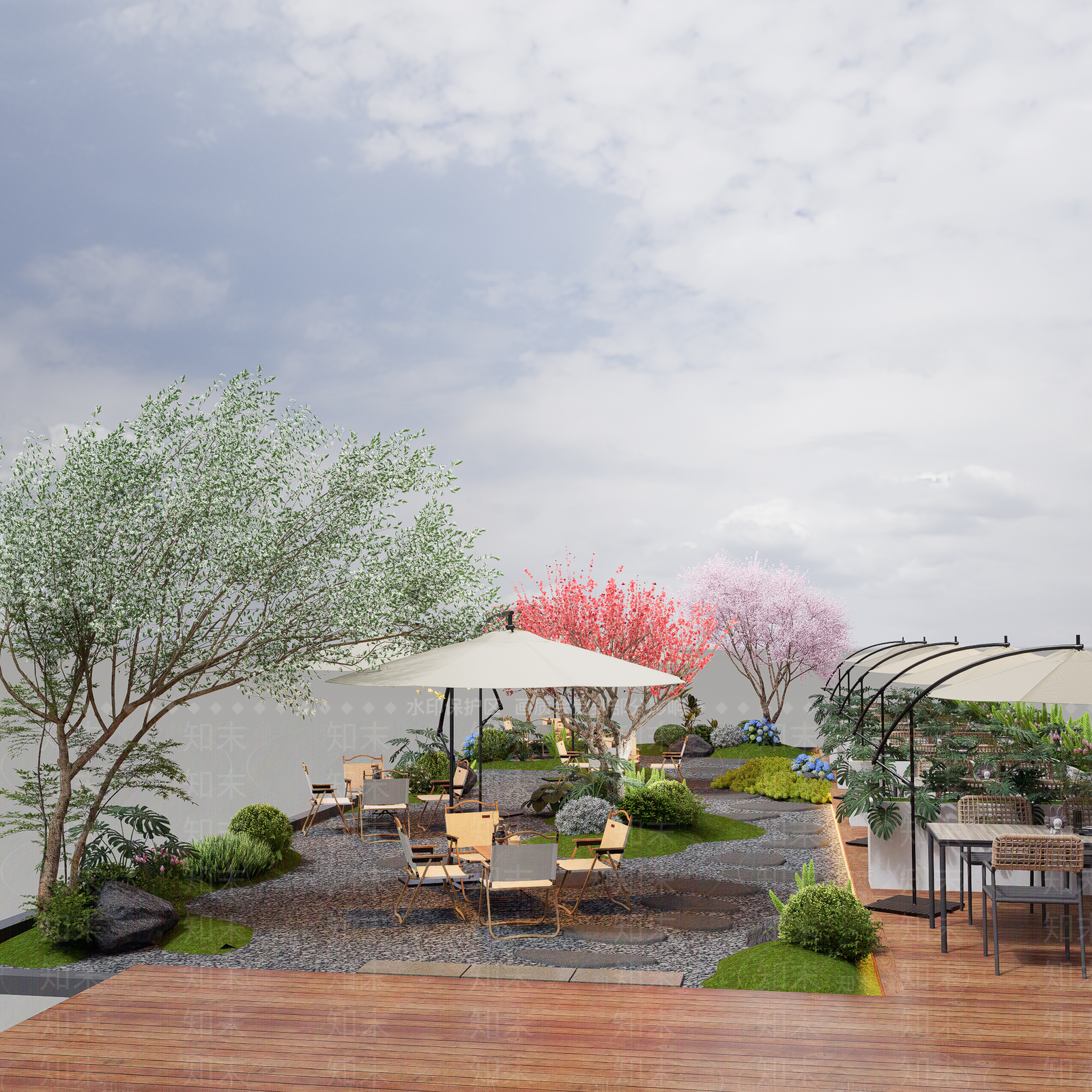 日式新中式屋顶花园SU模型下载【ID:1196567971】