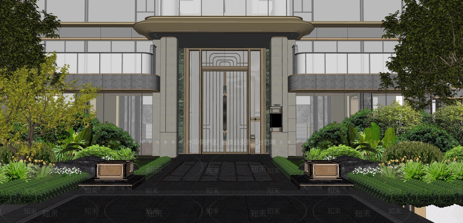 现代新中式入口大门SU模型下载【ID:1196575131】