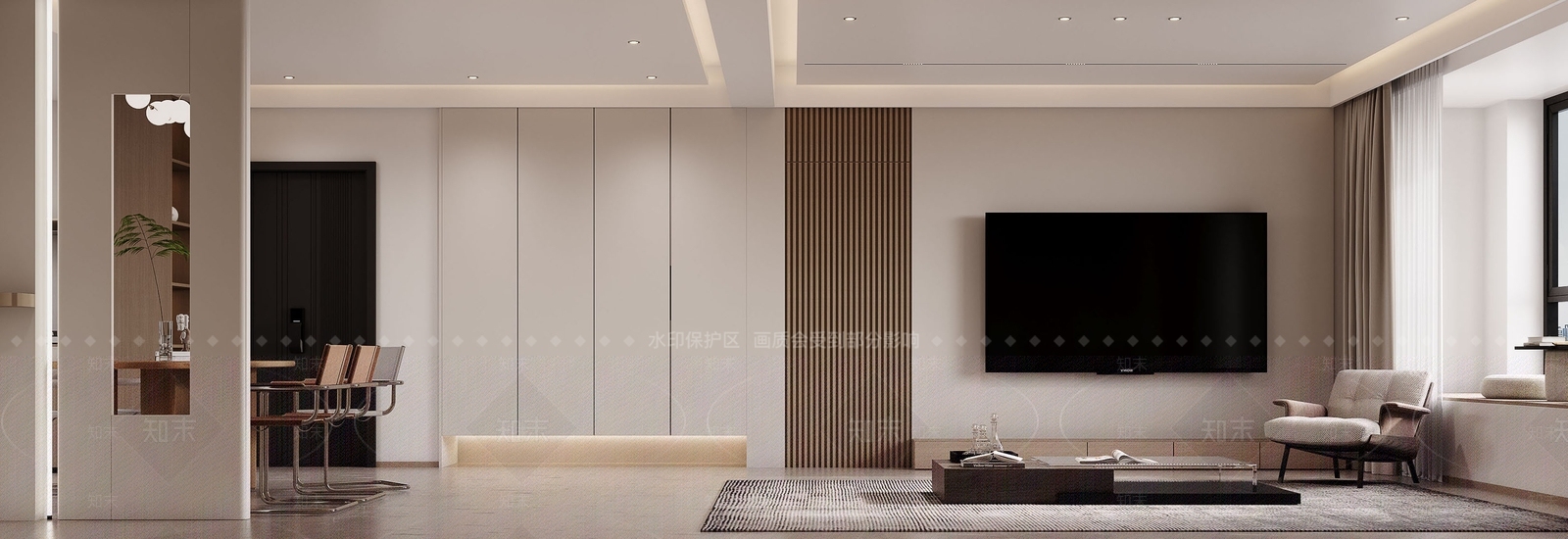现代原木客餐厅3D模型下载【ID:1196583476】