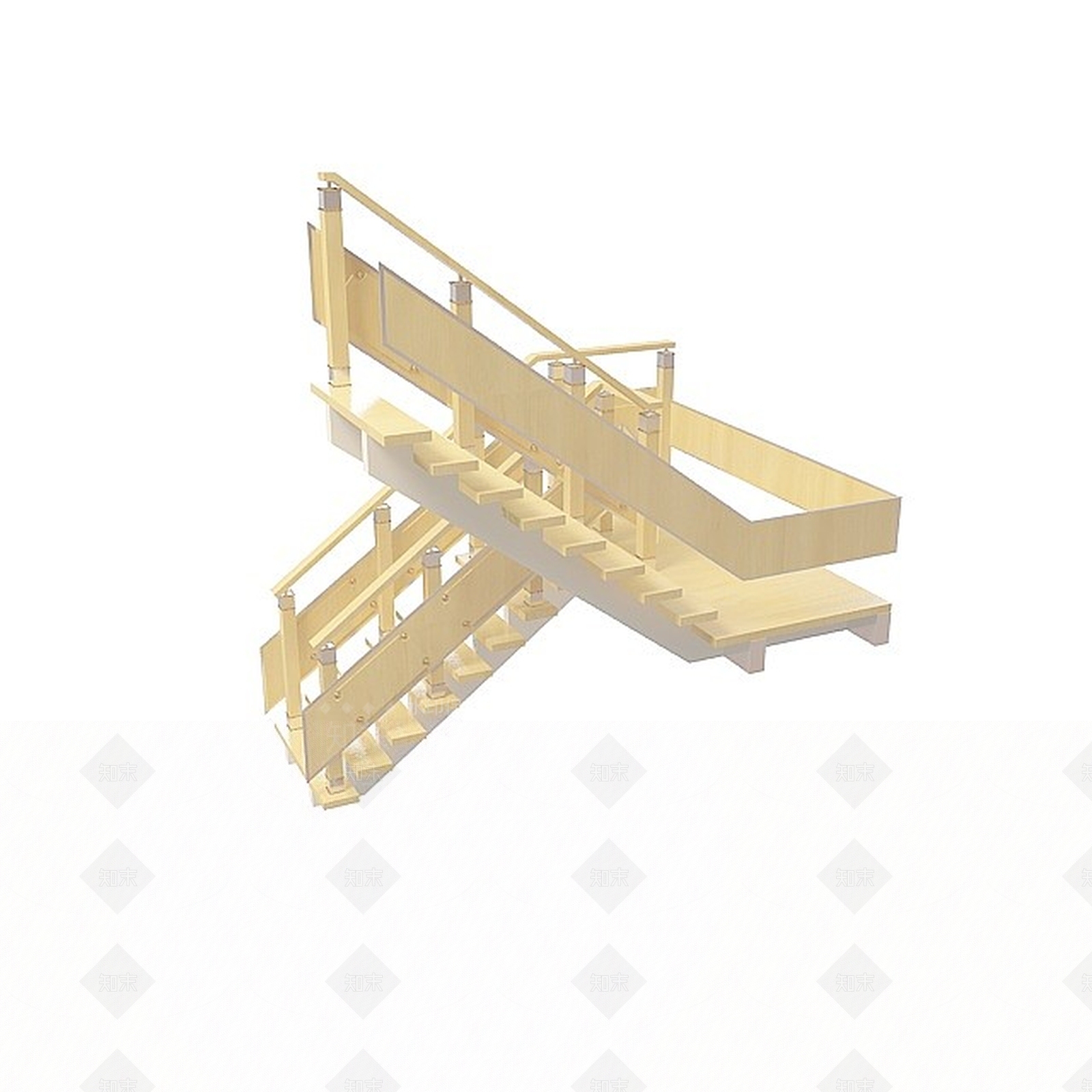 现代木质镂空楼梯3D模型下载【ID:1196588570】