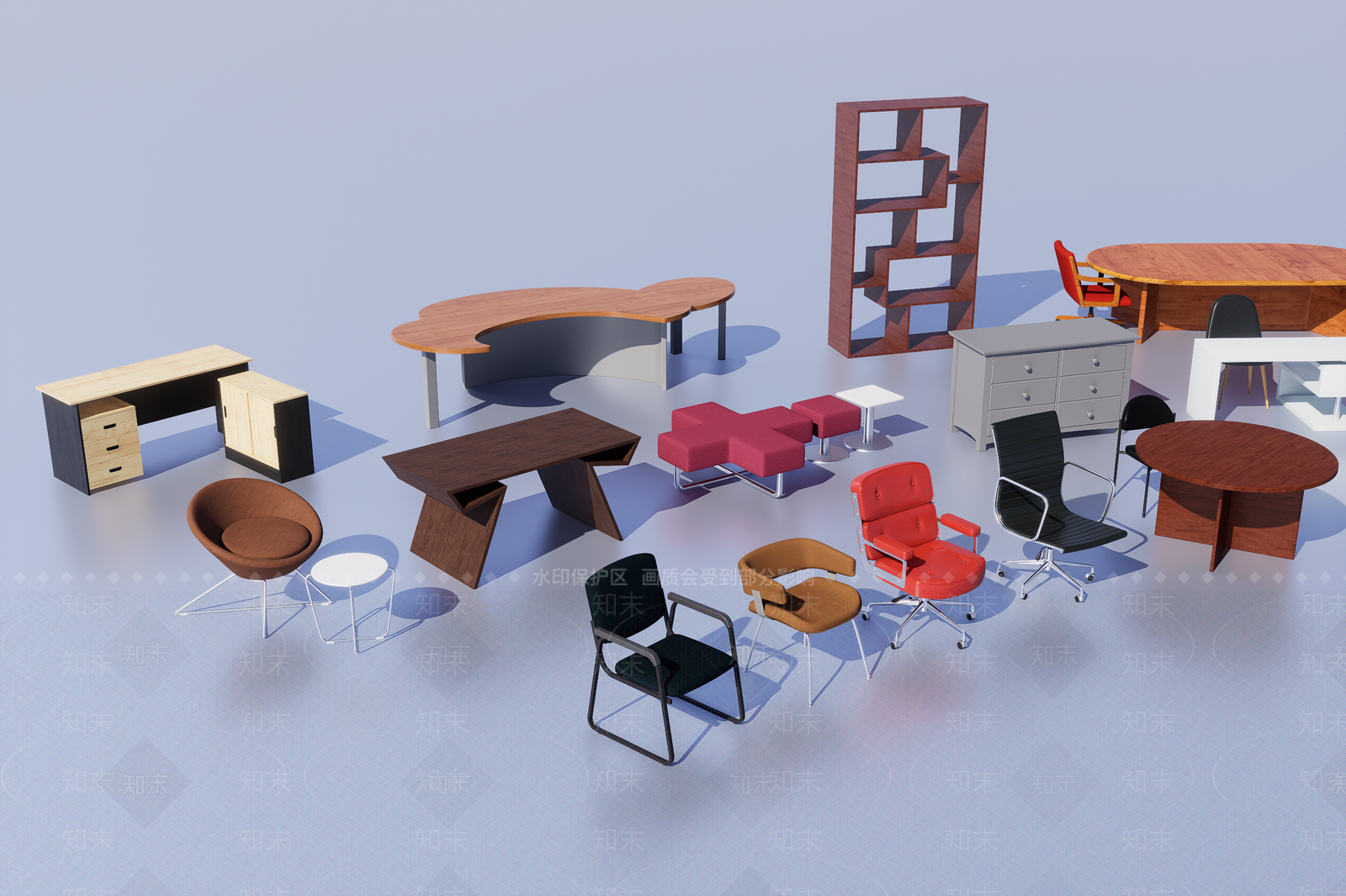 复古办公桌椅3D模型下载【ID:1196592483】
