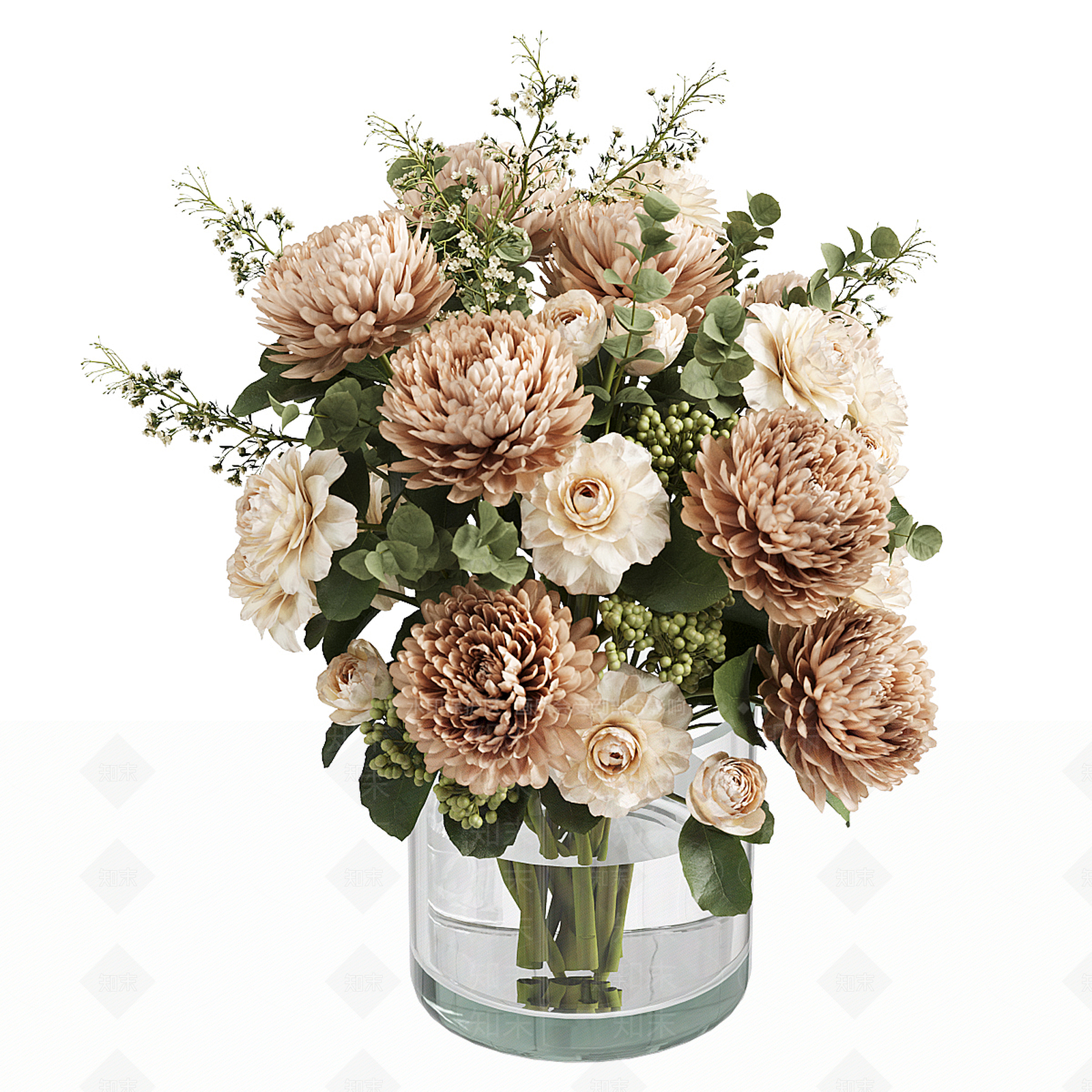 现代奶油花艺3D模型下载【ID:1196594604】