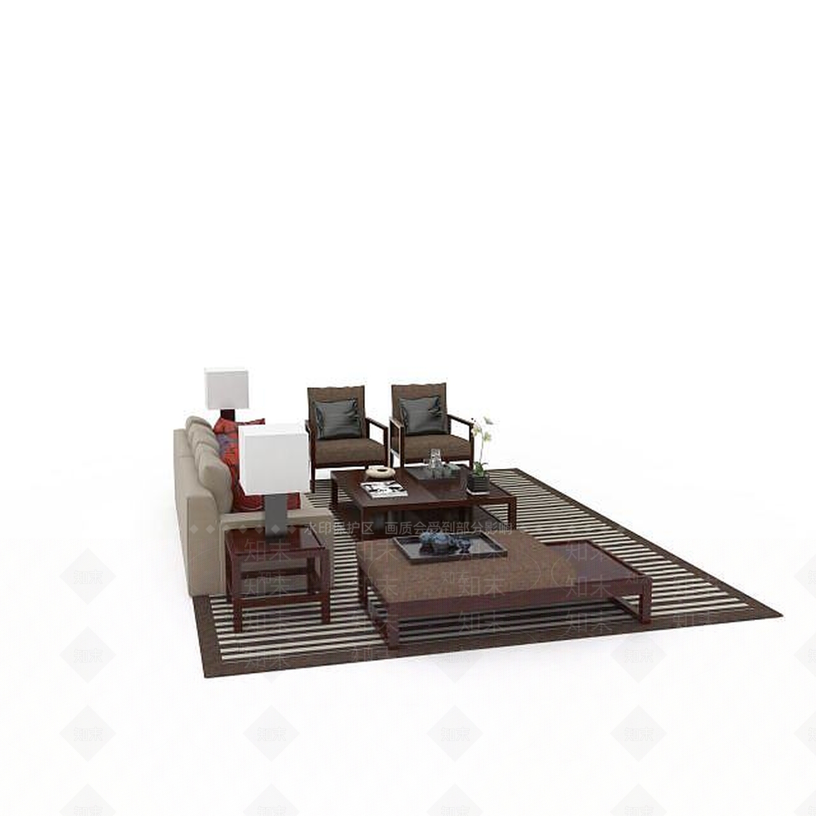 现代客厅沙发组合3D模型下载【ID:1196601725】