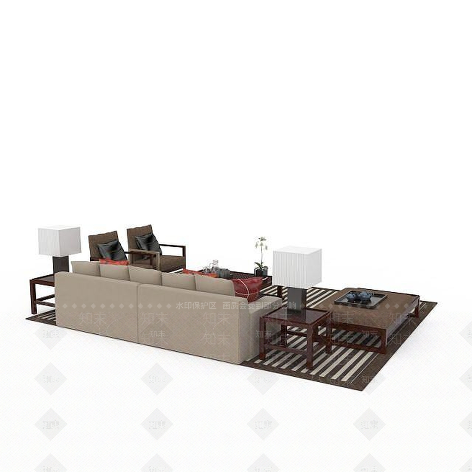 现代客厅沙发组合3D模型下载【ID:1196601725】