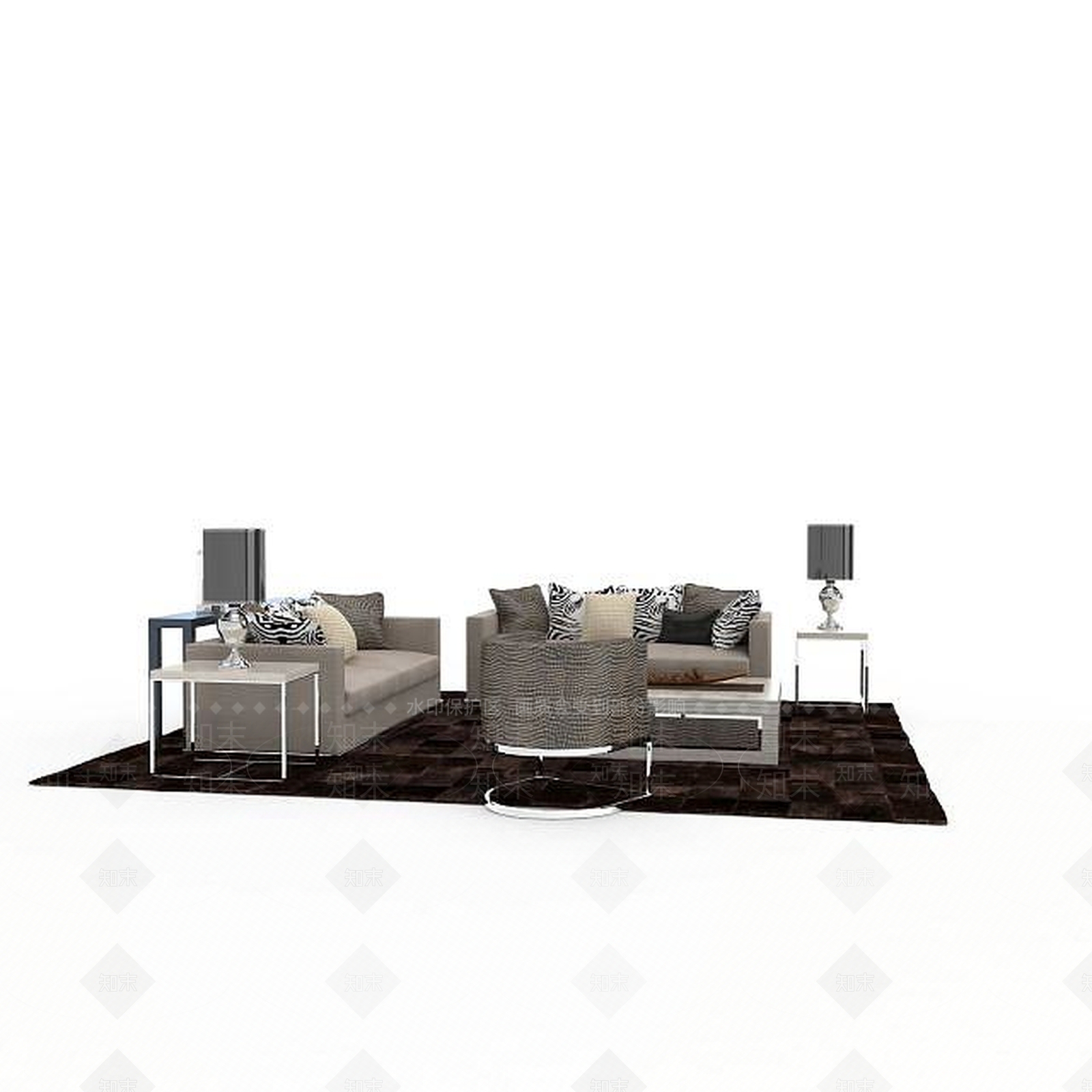 现代灰色沙发组合3D模型下载【ID:1196601883】